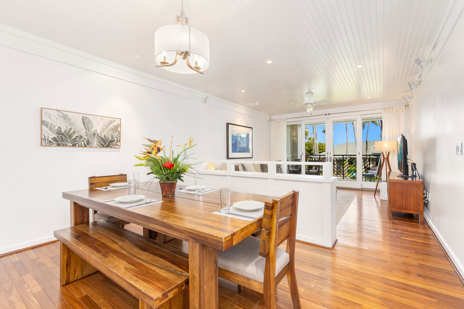Kahuku Vacation Rentals, Turtle Bay Villas 209 - Gather around your beautiful wooden dining table where warm meals and lasting memories await in this bright, open living space.