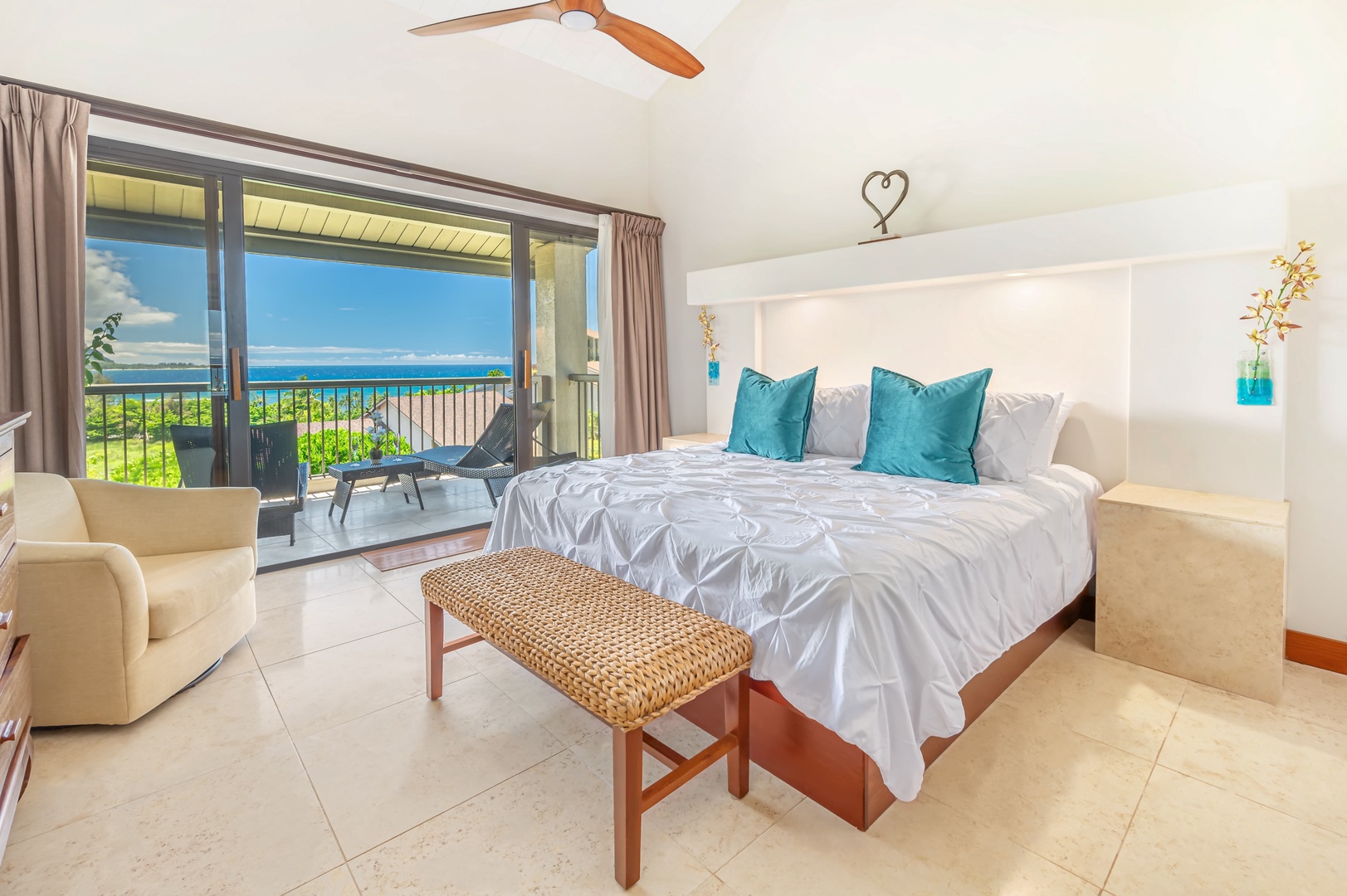 Princeville Vacation Rentals, Hanalei Bay Resort 7307 - Primary bedroom with ocean views