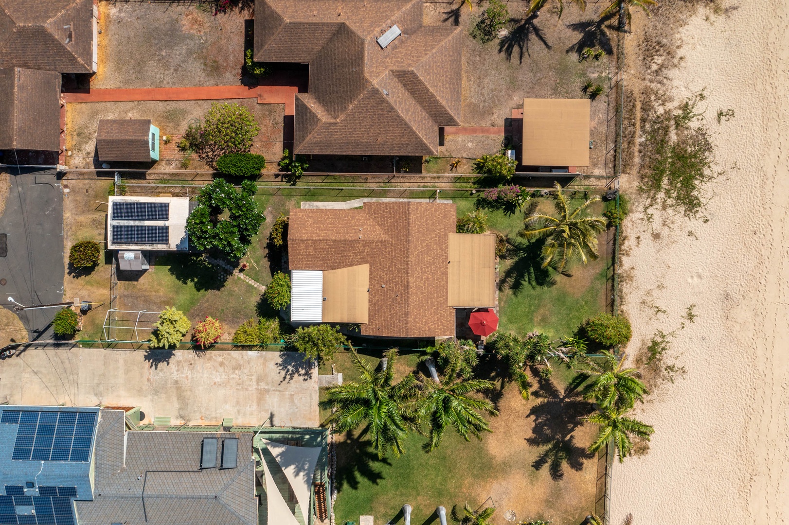 Ewa Beach Vacation Rentals, Ewa Beachfront Cottage - Aerial shot of the home