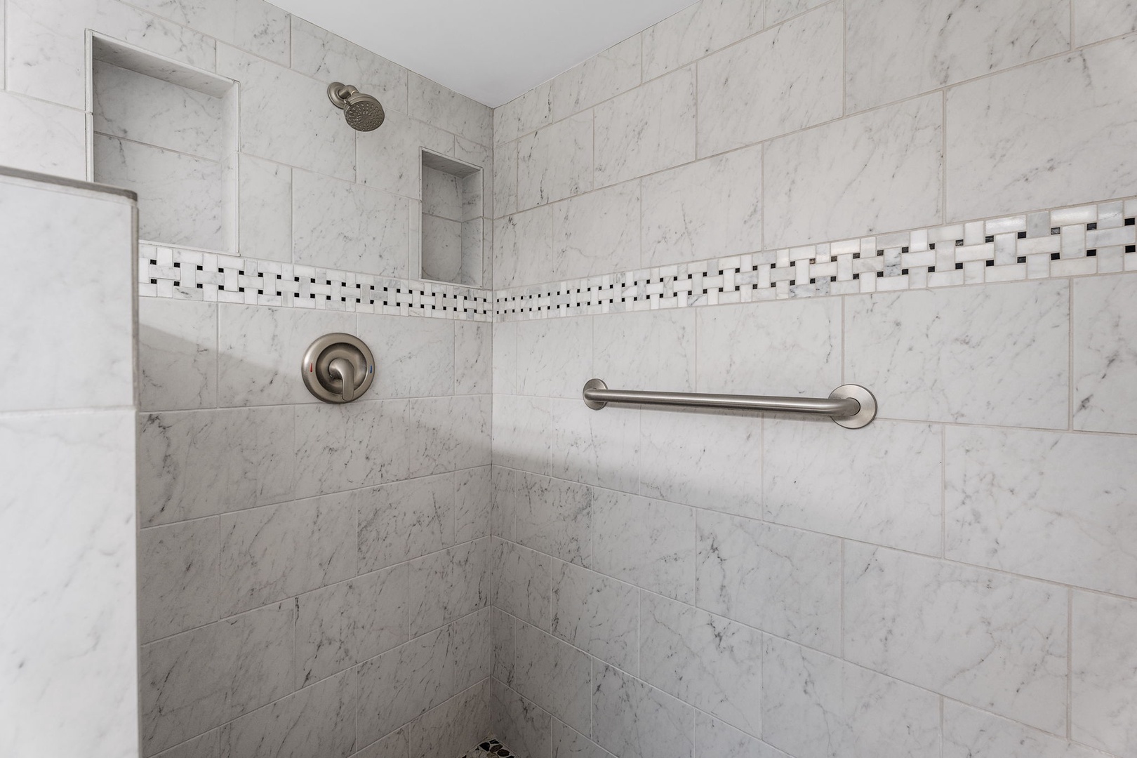 Kailua Kona Vacation Rentals, Kona Pacific C416 - Walk-in shower with tiled walls and convenient grab bars.