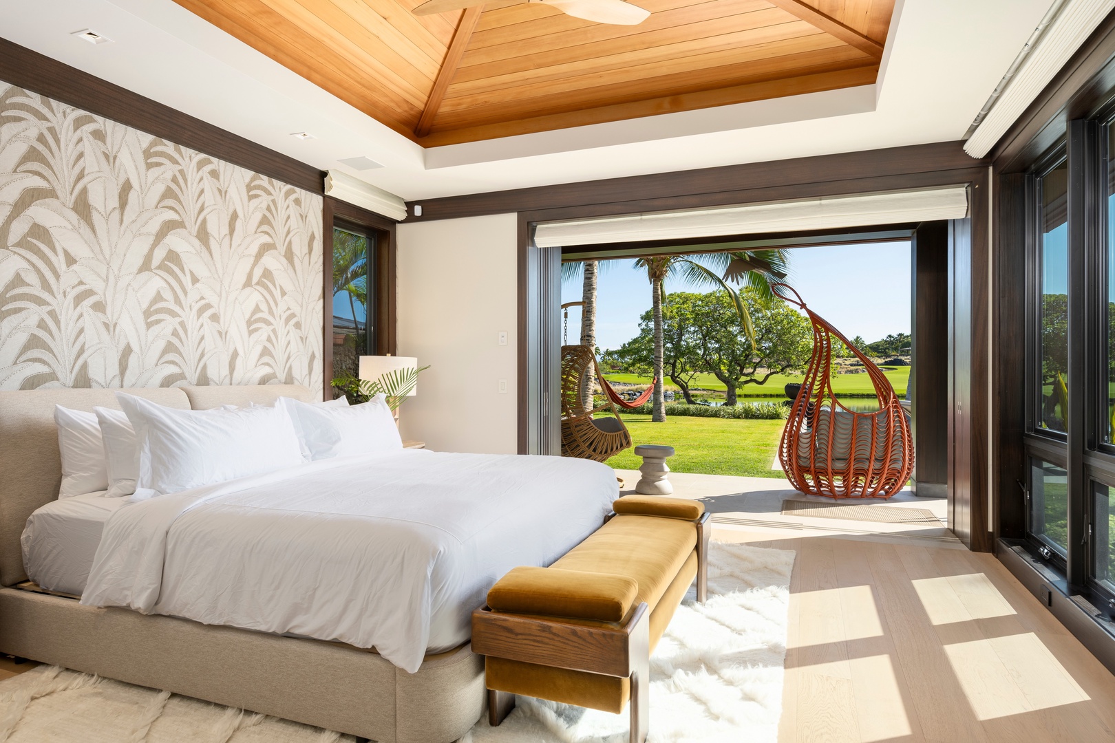Kailua-Kona Vacation Rentals, 4BD Ka'Ulu Estate (102A) at Hualalai Resort - Awaken to stunning garden views from this luxurious primary suite (#1), opening onto the tropical paradise beyond.