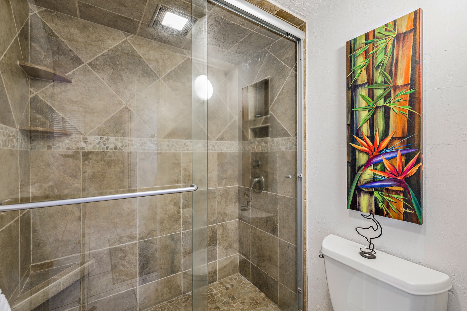 Lahaina Vacation Rentals, Papakea L-106 - This beautifully tiled walk-in shower offers a spa-like experience with modern fixtures and a glass enclosure