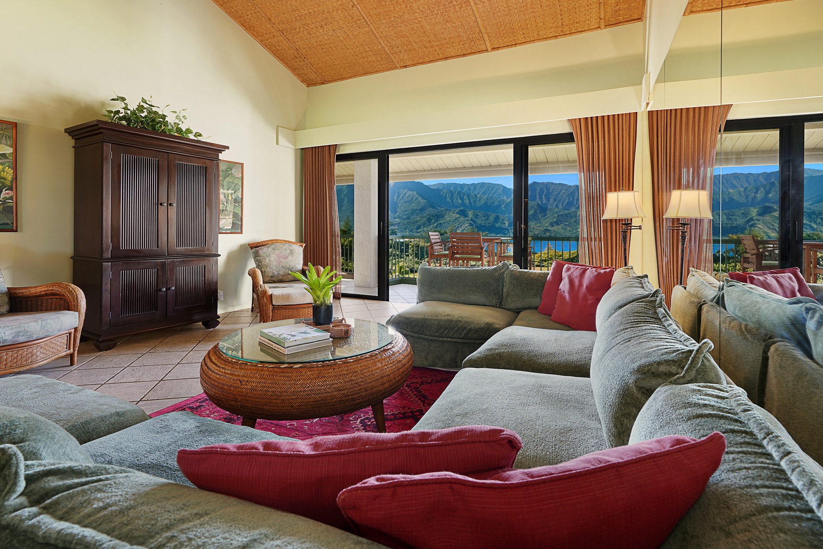 Princeville Vacation Rentals, Hanalei Bay Resort 4302/3 - Lounge in the living area with plush sectionals or enjoy your morning coffee on the lanai.