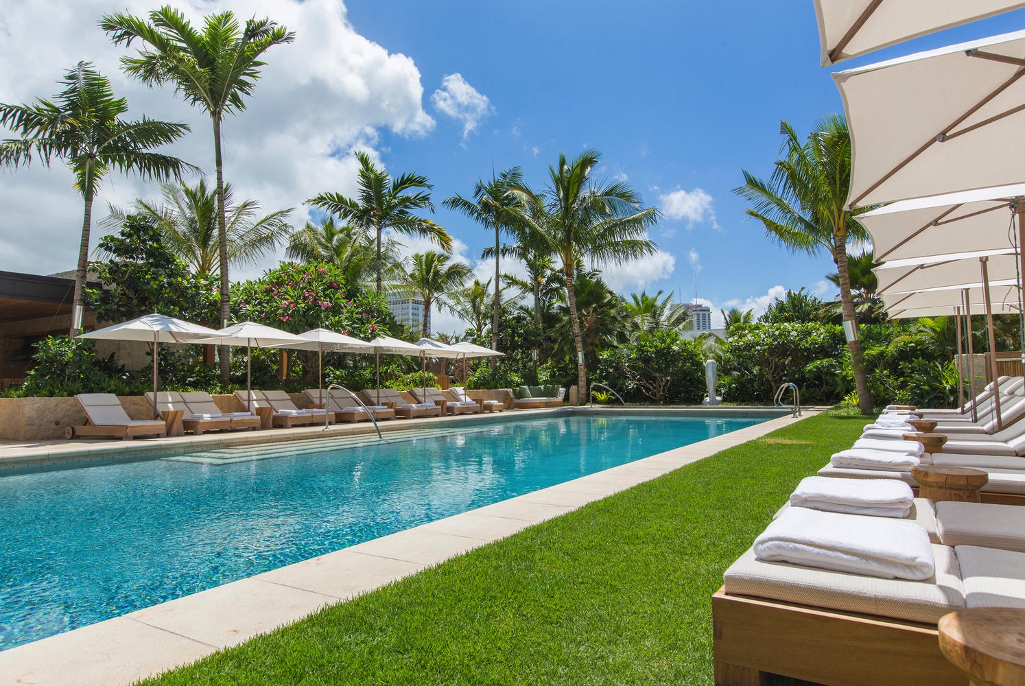 Honolulu Vacation Rentals, Park Lane Palm Resort - Pool Deck and Lounge Chairs