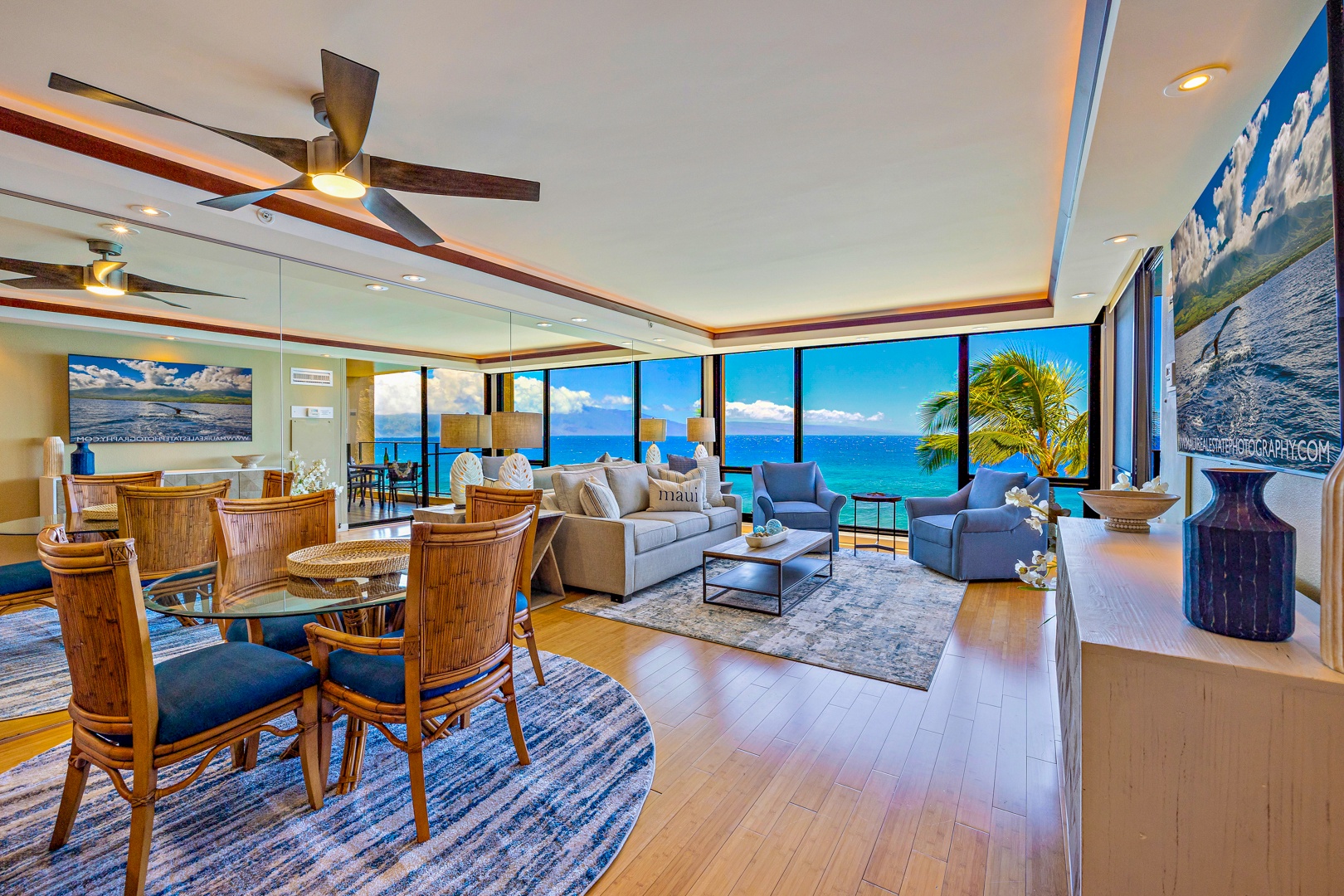 Lahaina Vacation Rentals, Mahana 608 - Open living and dining space with breathtaking ocean views.