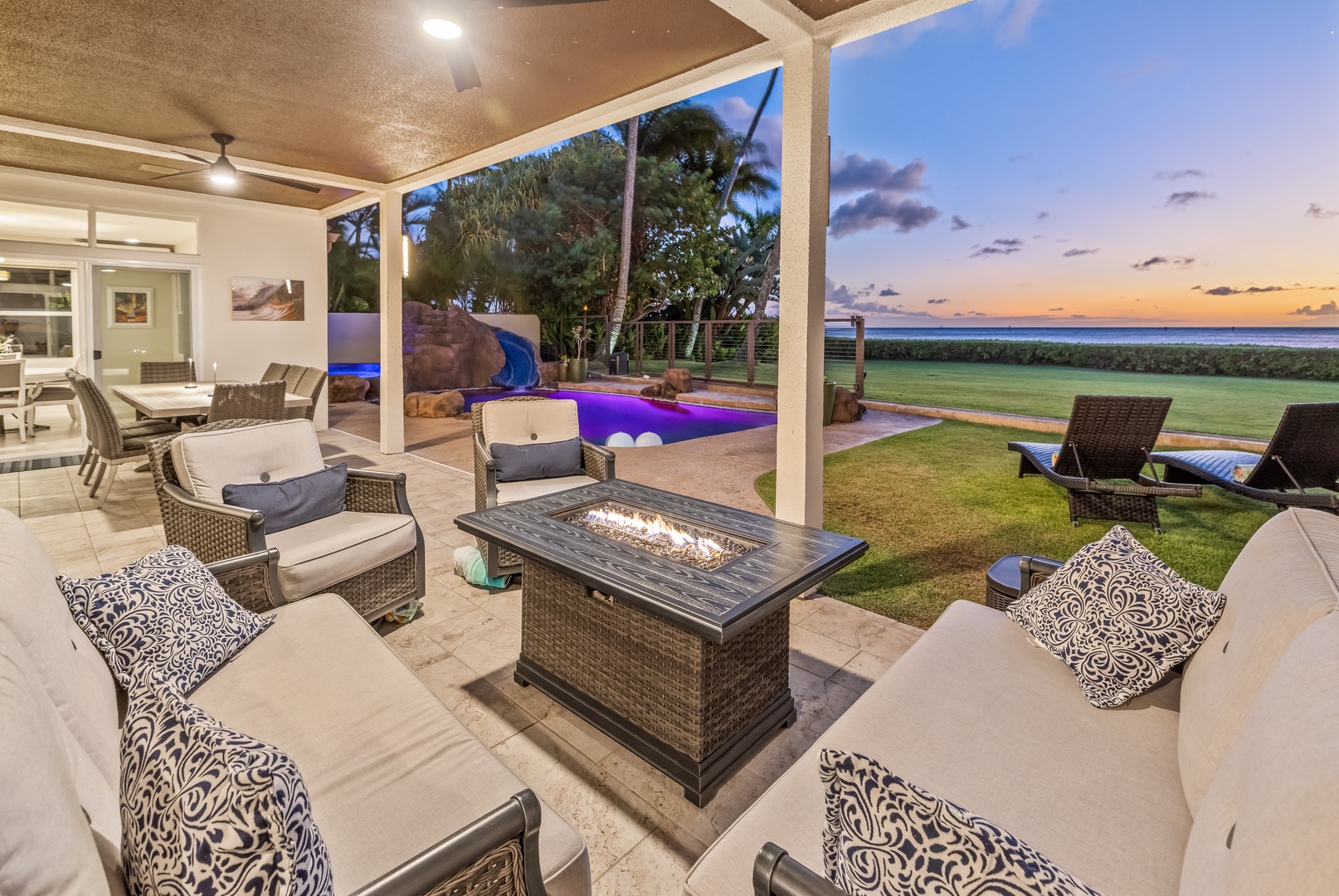 Honolulu Vacation Rentals, Nanea Kai Villa - Relax by the fire pit with stunning sunset views and a warm ocean breeze.