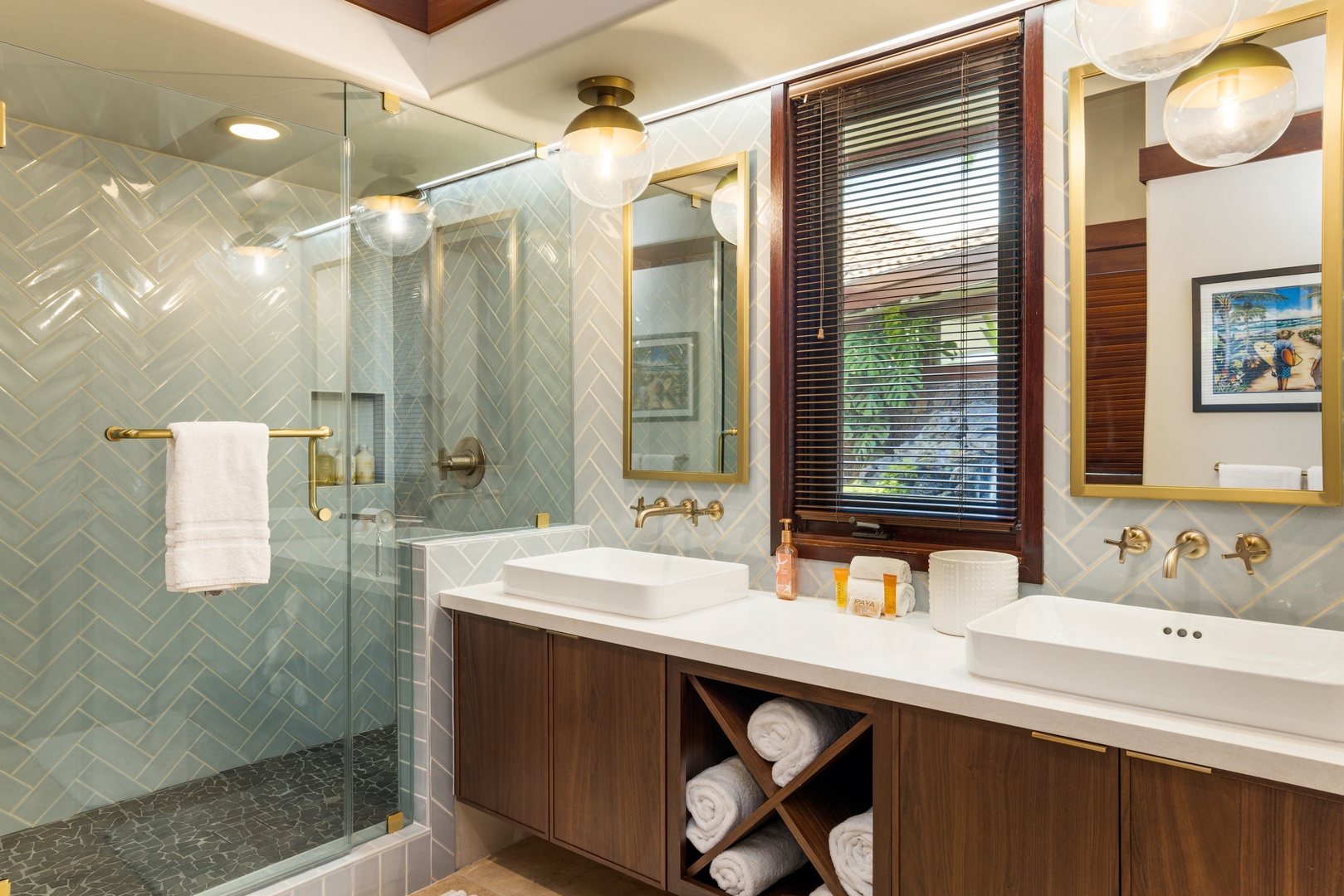 Kamuela Vacation Rentals, Champion Ridge 7 - Glass walk-in shower, floating vanity, and clean lines define this modern, guest-friendly bath.
