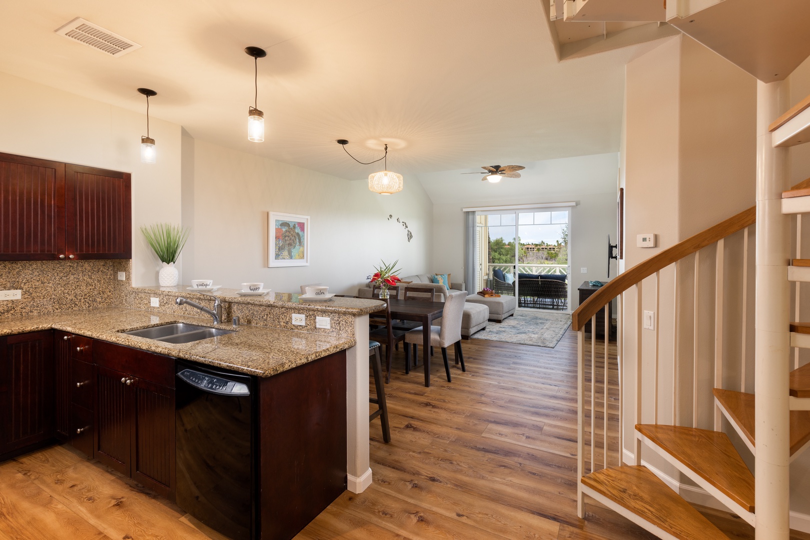 Waikoloa Vacation Rentals, Fairway Villas at Waikoloa Beach Resort E34 - Lots of lighting, beautiful floors and views from the open concept great room
