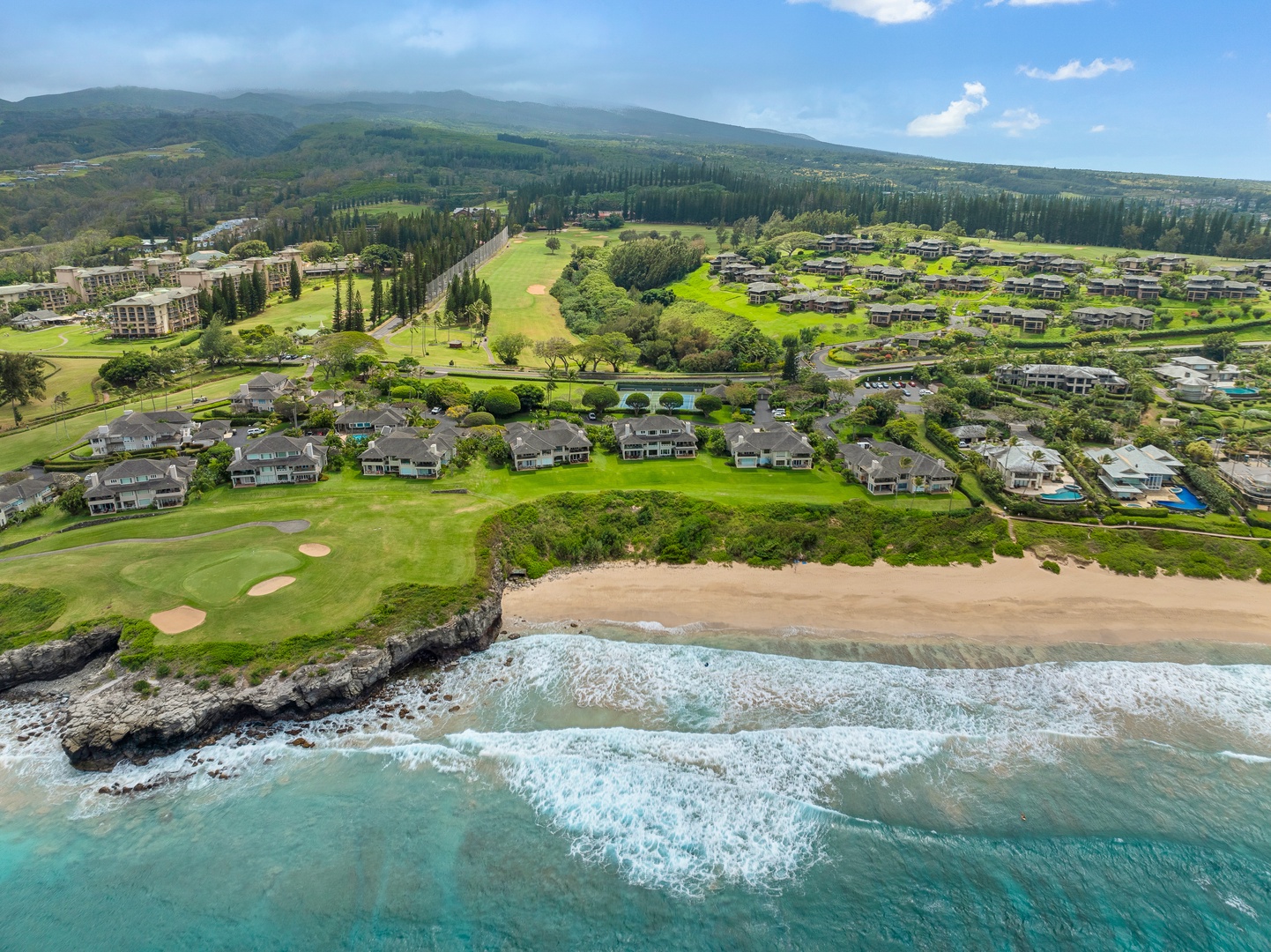 Lahaina Vacation Rentals, Kapalua Ridge 1421 - This aerial view of Kapalua Ridge Villas Resort shows the villas just moments from the pristine beach.