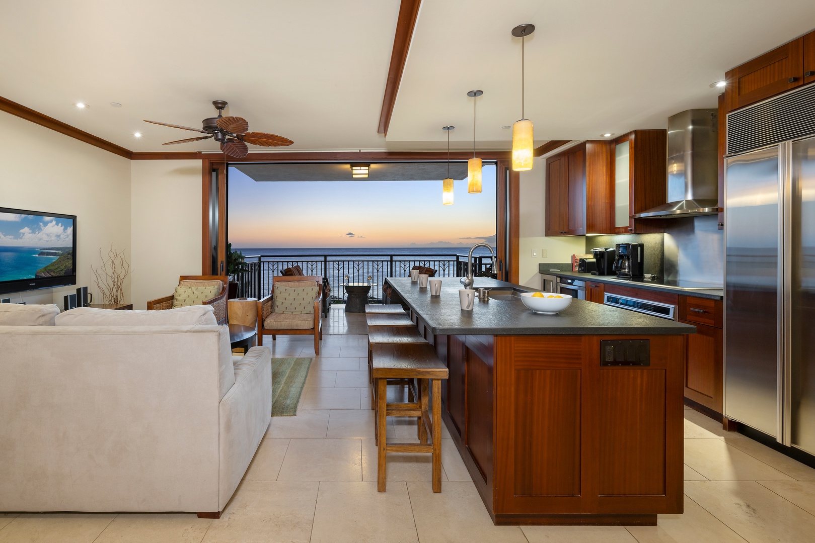 Kapolei Vacation Rentals, Ko Olina Beach Villas B610 - Enjoy ocean breezes on the breakfast bar seating.