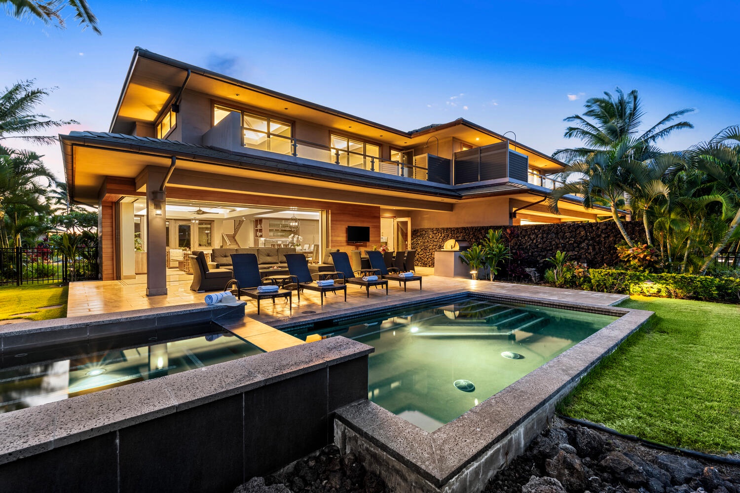 Kamuela Vacation Rentals, Laule'a at the Mauna Lani Resort #14 - Twilight transforms the backyard into a serene oasis with poolside ambiance.