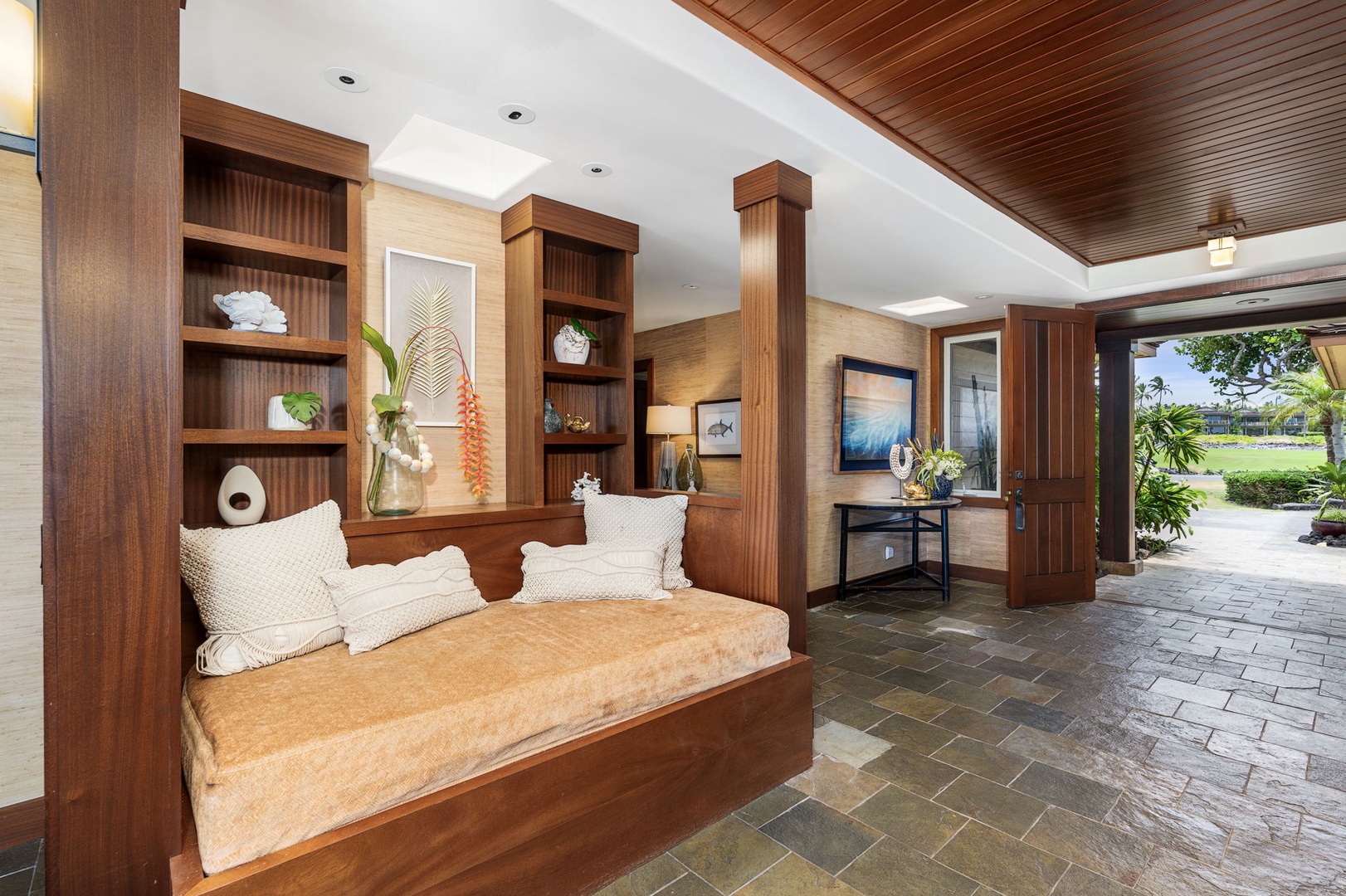 Kailua Kona Vacation Rentals, 3BD Pakui Street Estate (149) at Hualalai Resort - Stretch out on the daybed with the garden just past the open doors.