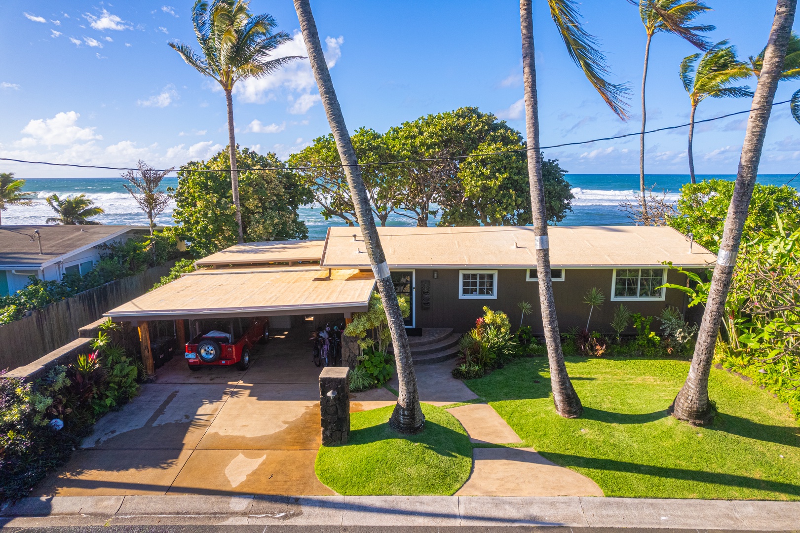 Haleiwa Vacation Rentals, Sunset Point Hawaiian Beachfront** - Aerial shot of your home.