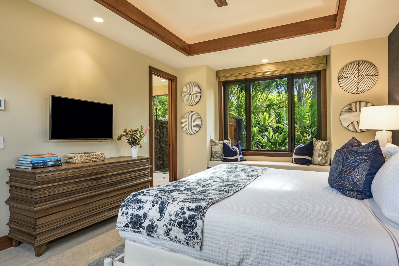 Kailua Kona Vacation Rentals, 4BD Kulanakauhale Estate (3558) at Hualalai Resort - Reverse view of the third guest room showcasing king-sized bed and built in window seating.