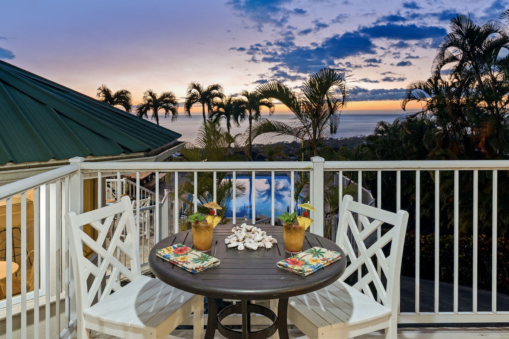 Kailua-Kona Vacation Rentals, Honu Hale - Savor tropical sunsets from your private lanai, where evening dining feels magical beneath swaying palms and ocean views.