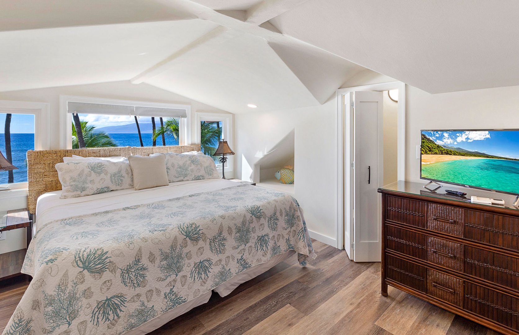 Lahaina Vacation Rentals, Puamana 240-3 - Another angle of the peaceful bedroom retreat, designed for ultimate comfort.