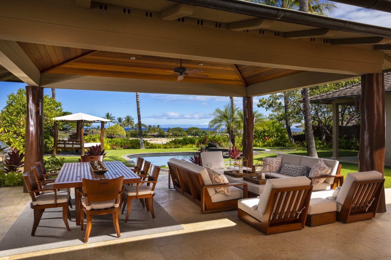 Kailua Kona Vacation Rentals, 4BD Kahikole Street (218) Estate Home at Four Seasons Resort at Hualalai - Stylish lanai lounge space, al fresco dining for 8 with ocean views & a nearby grilling station