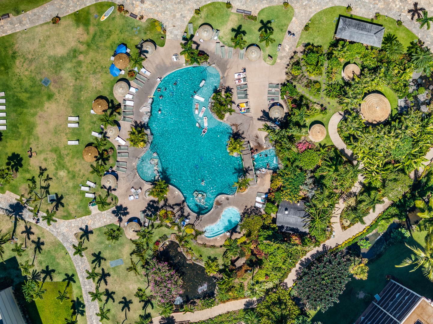 Lahaina Vacation Rentals, Kaanapali Shores 544 - Aerial of one of Kaanapali Shores 544’s two resort pools in tropical Maui luxury.