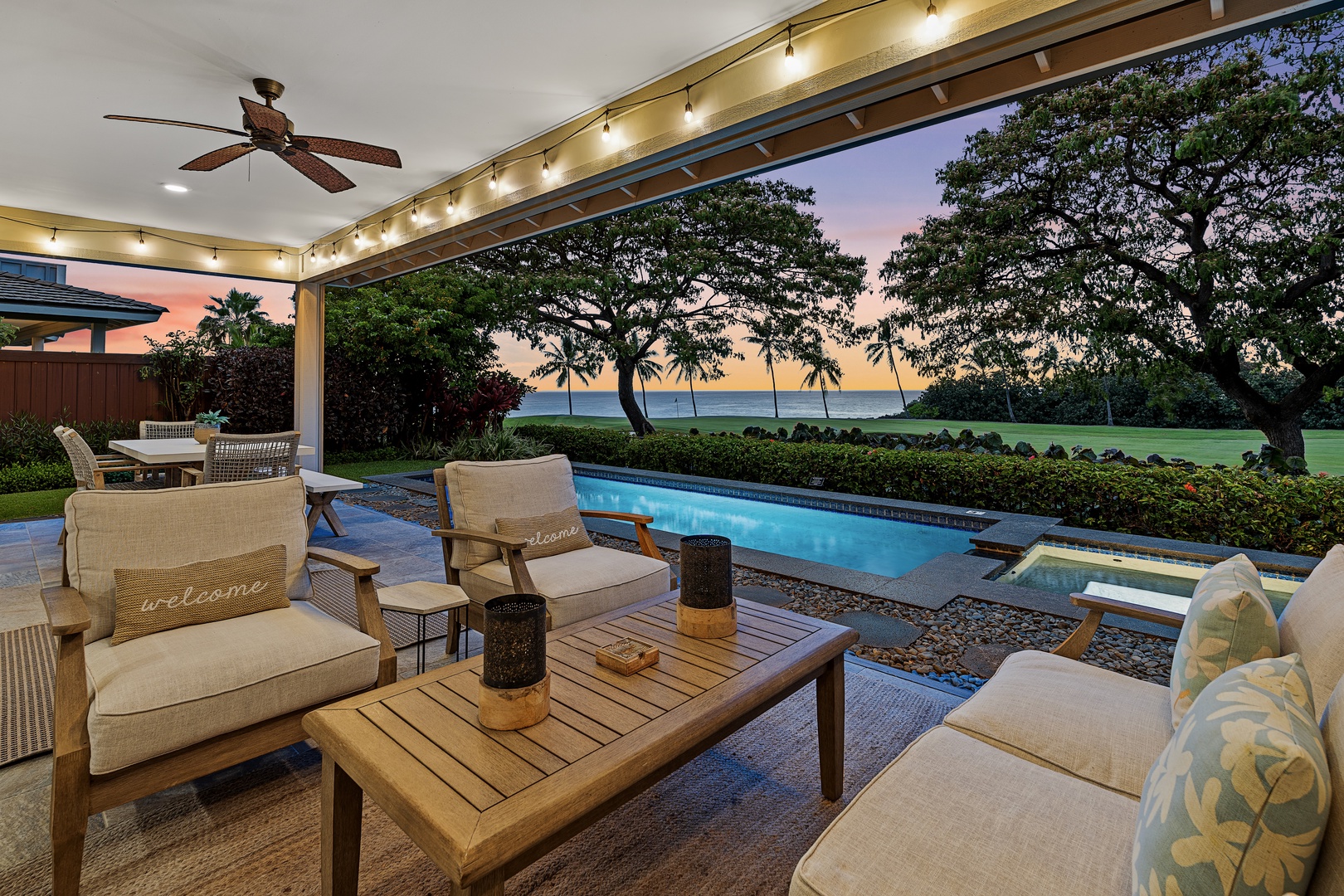 Kailua Kona Vacation Rentals, Holua Kai #27 - Slip into the warm spa as the sky over the fairway turns to color.