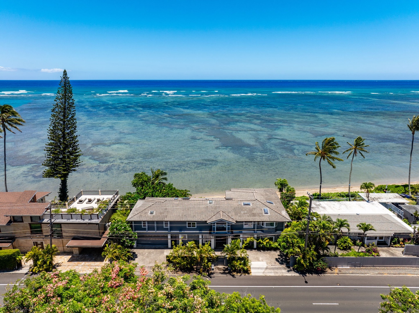 Honolulu Vacation Rentals, Wailupe Beachfront Getaway - Aerial shot of the home.