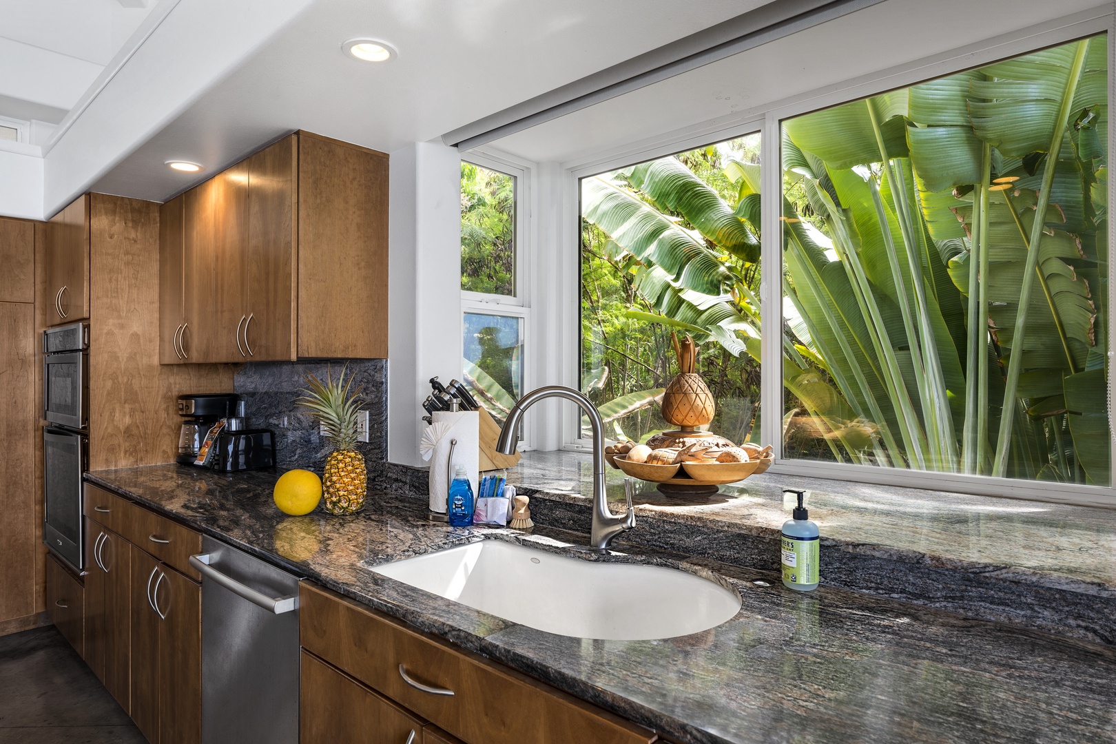 Kailua-Kona Vacation Rentals, Hale Kope Kai - Wash dishes while taking in the lush landscaping surrounding the property