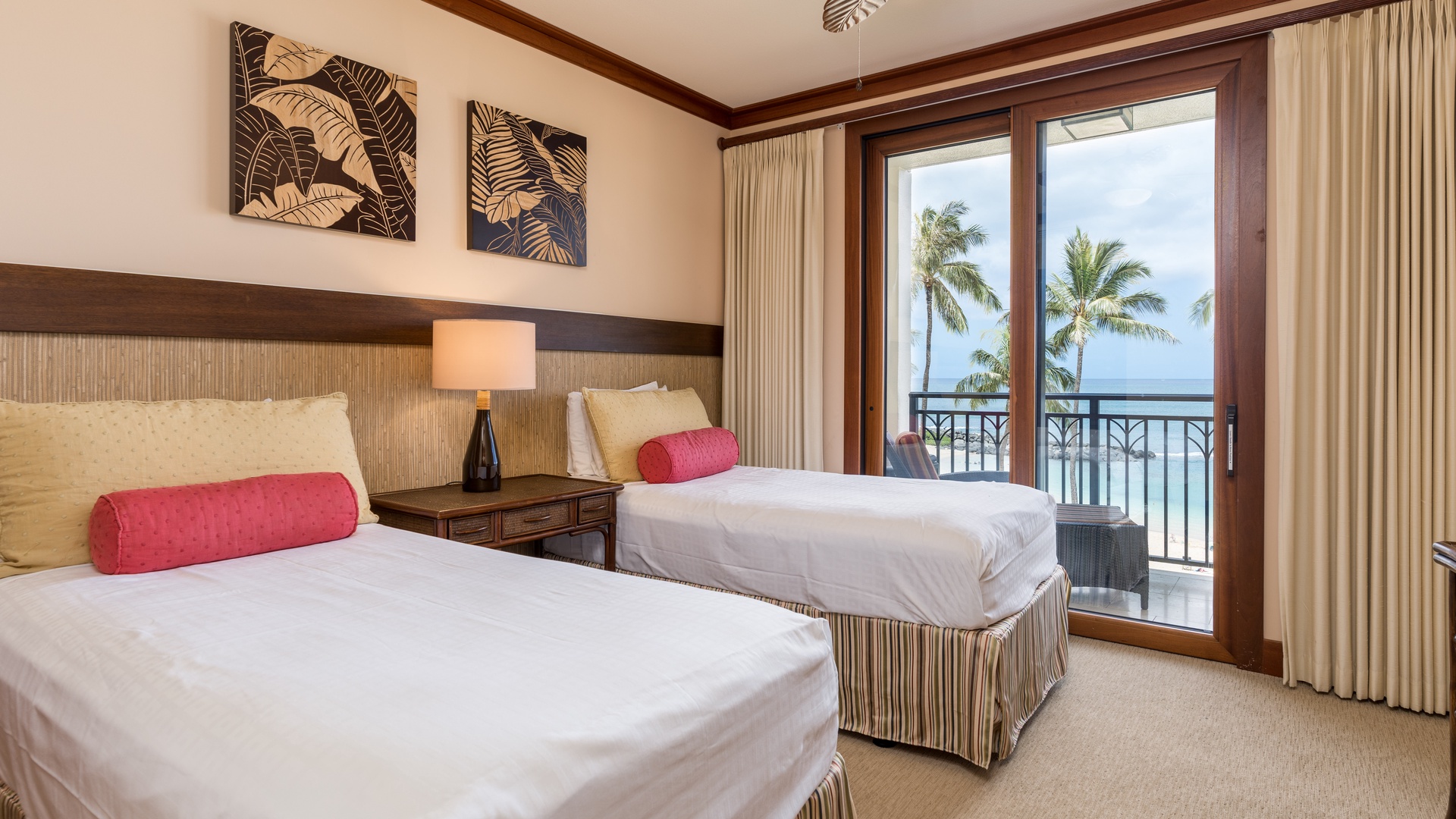 Kapolei Vacation Rentals, Ko Olina Beach Villas B310 - The second guest bedroom with ocean views and twin beds.