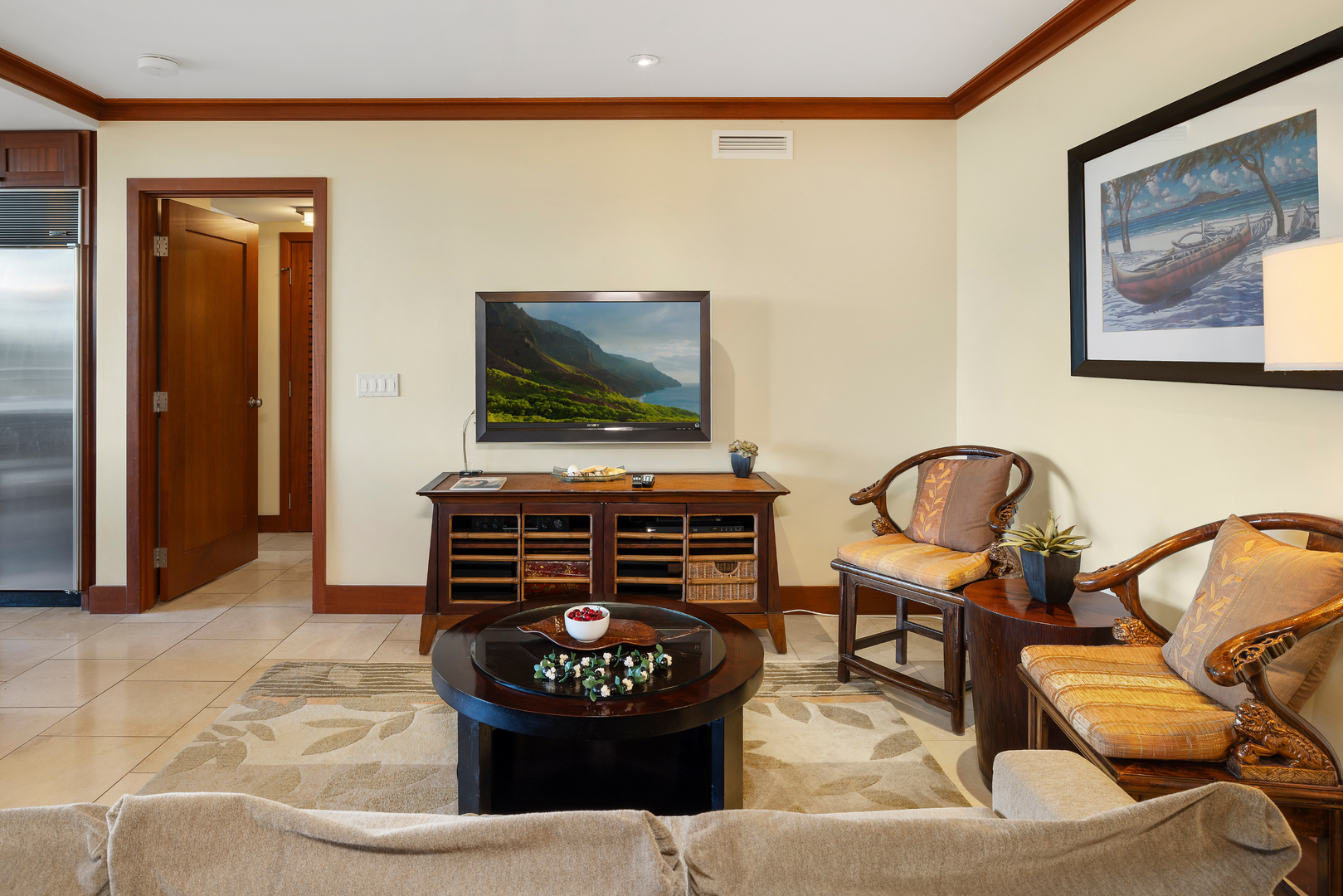 Kapolei Vacation Rentals, Ko Olina Beach Villas O414 - Enjoy the big game or a family movie night after some fun in the sun
