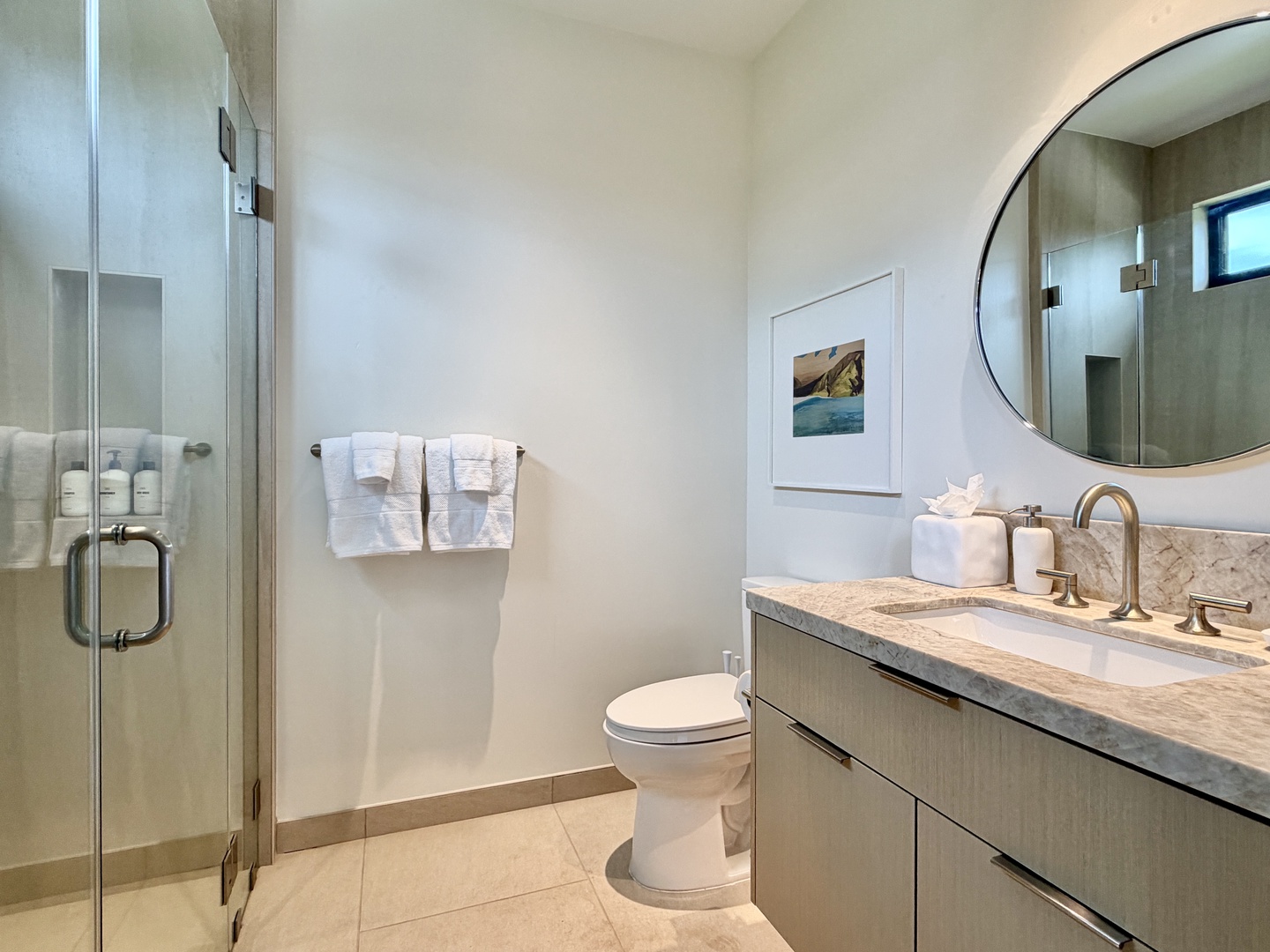 Kamuela Vacation Rentals, 6BD Mauna Lani Lux Golf Estate (6) at One Ocean - The Detached Guest Suite Bath (#6) provides a serene setting to begin and end each day.