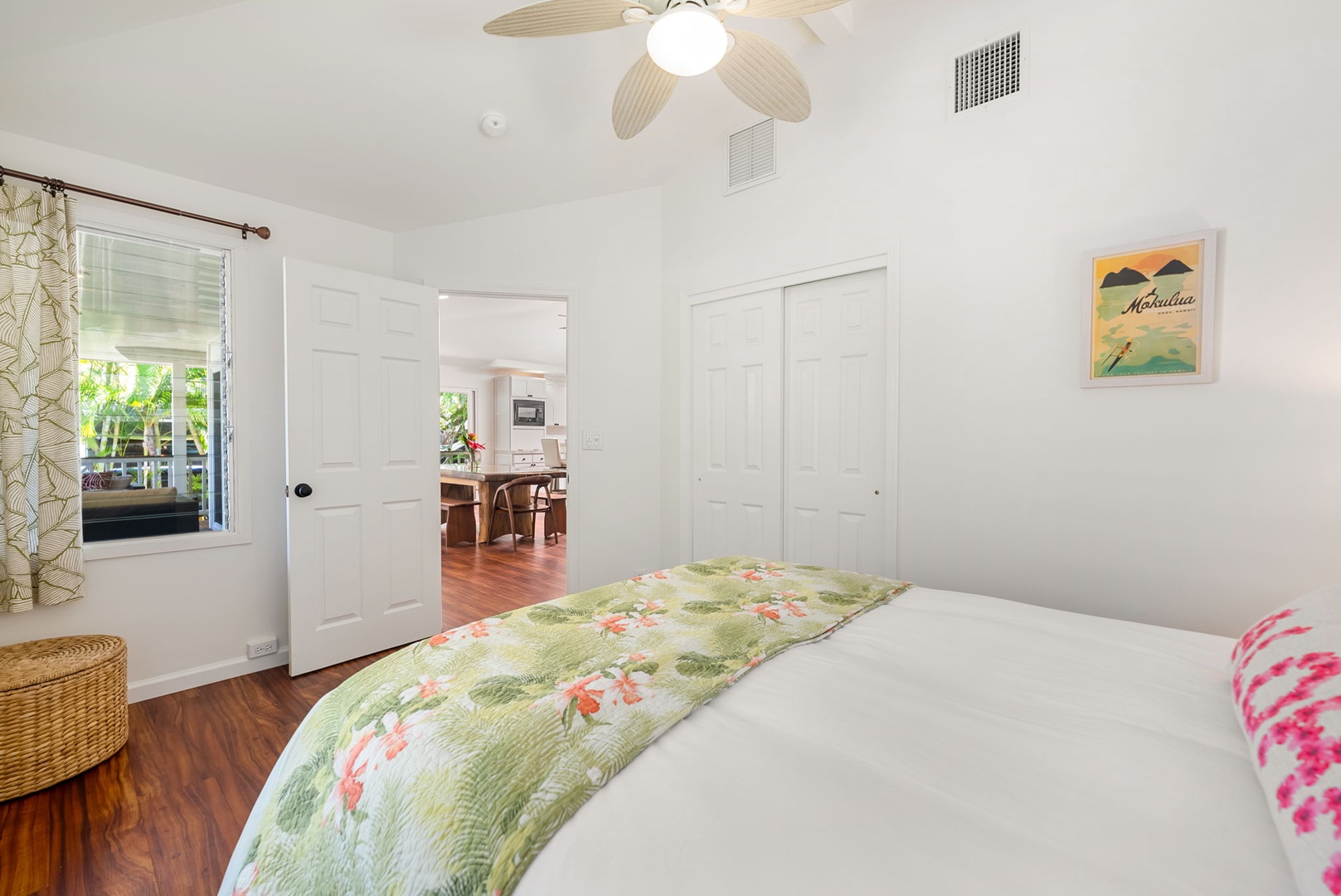 Kailua Vacation Rentals, Nohie Lanikai - Spacious bedroom with a queen-size bed and plenty of storage for a comfortable stay.