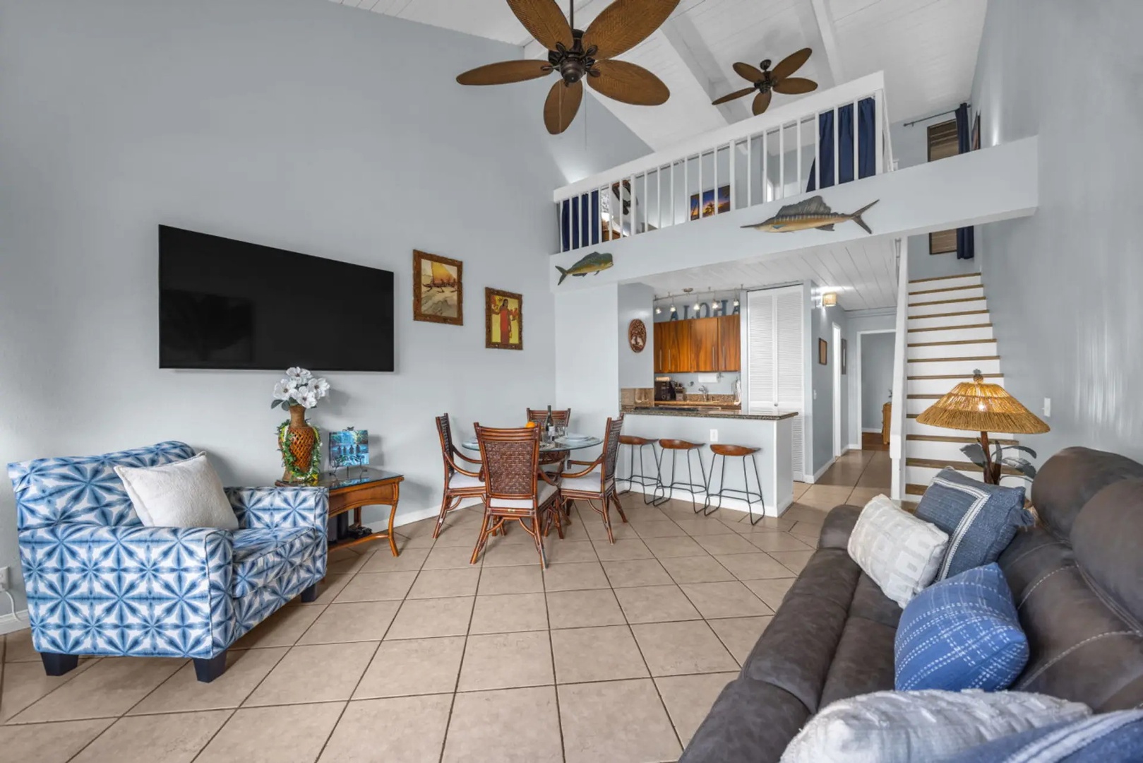 Kihei Vacation Rentals, Maui Vista 2420 - Two stories of open living, with a loft tucked above the kitchen and light spilling down the vaulted ceiling.