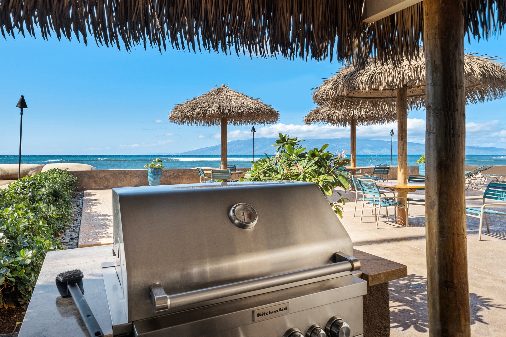Lahaina Vacation Rentals, Royal Kahana 213 - Grill by the sea at Royal Kahana 213’s oceanview BBQ station.