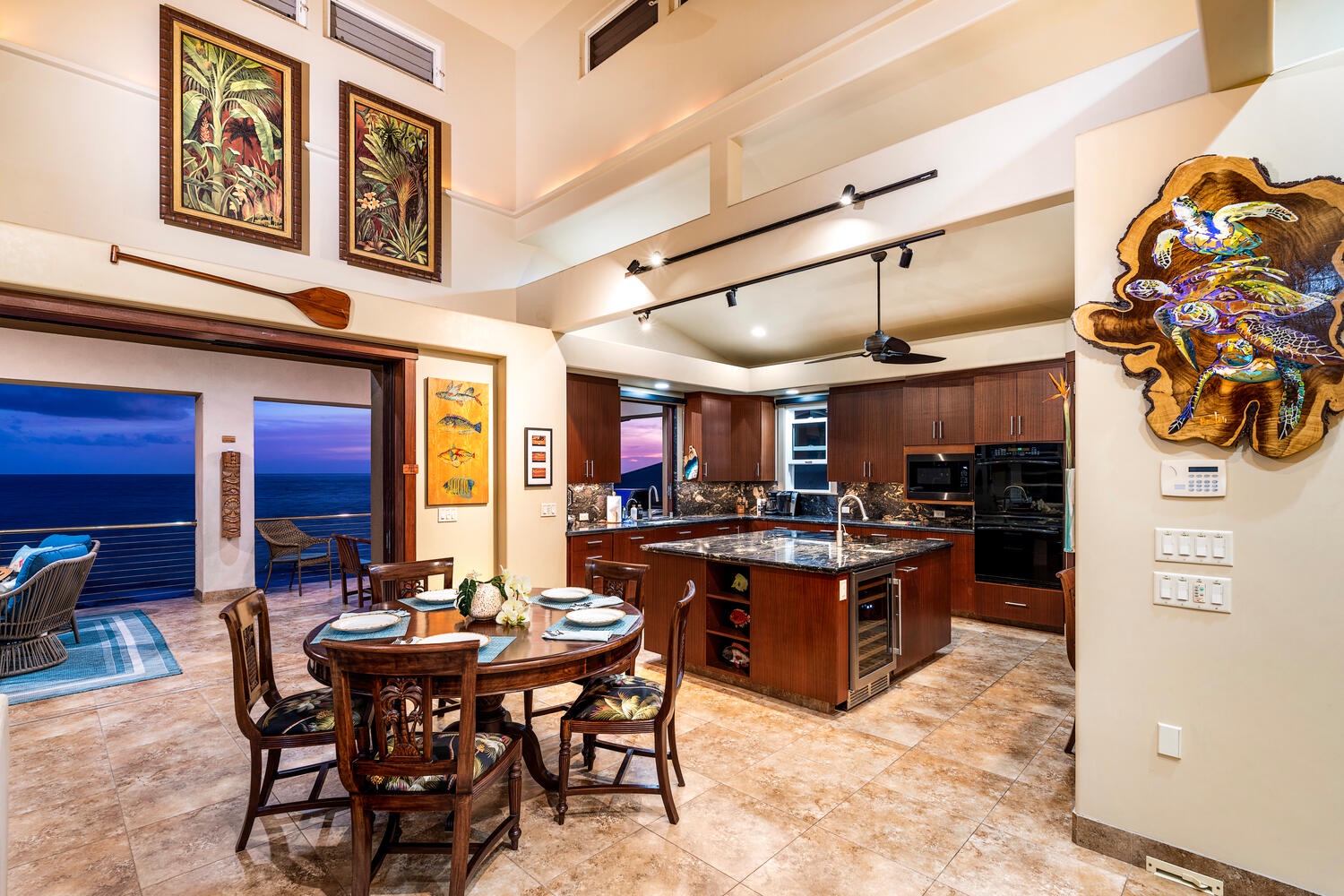Kailua Kona Vacation Rentals, Kailani Vista - Five-burner cooktop, granite island, and a handy pass-through window keep the conversation flowing from stove to lanai.
