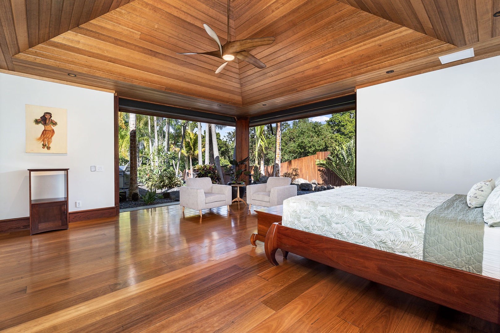 Kailua-Kona Vacation Rentals, Hahalua Bay Villa - Wake up in your tropical sanctuary with floor-to-ceiling windows overlooking lush gardens and ocean views from your luxurious bed.