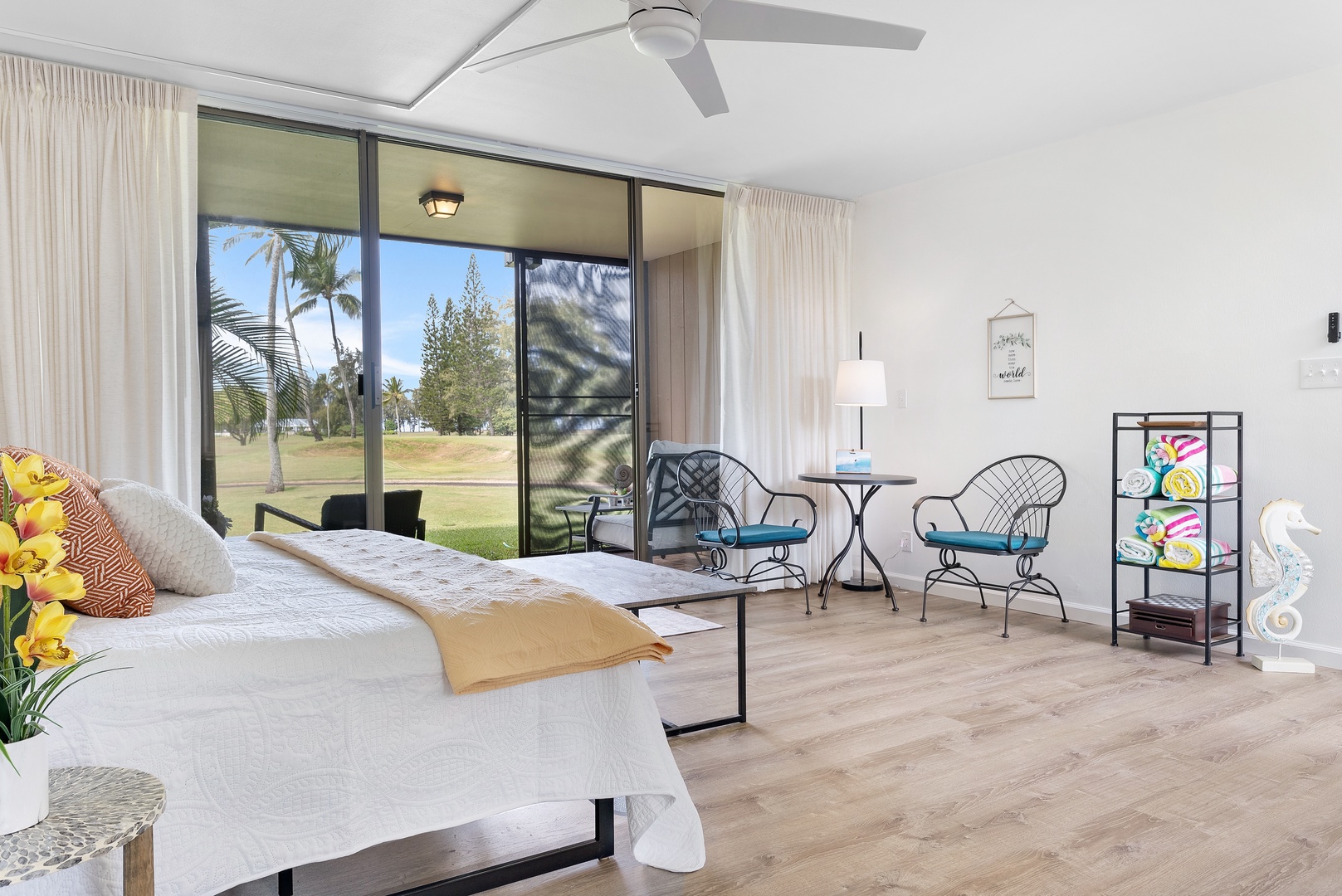 Kahuku Vacation Rentals, Kuilima Estates West #85 - Extra sitting area to have your morning coffee and enjoy the golf course views.