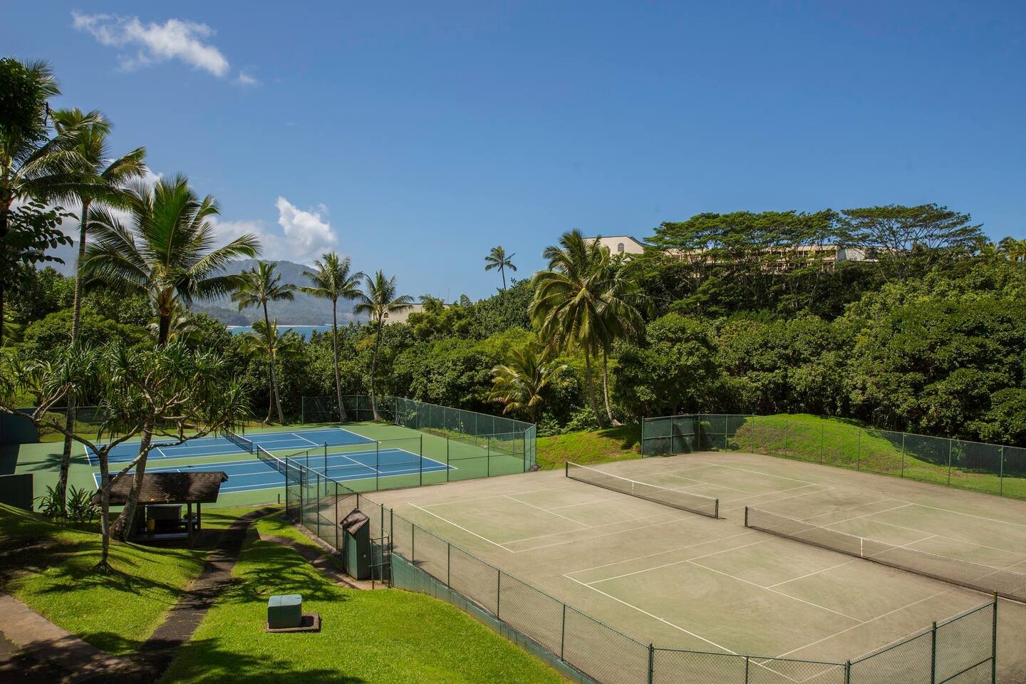 Princeville Vacation Rentals, Hanalei Bay Resort 4301 - Play a match on our scenic tennis courts with breathtaking mountain views.