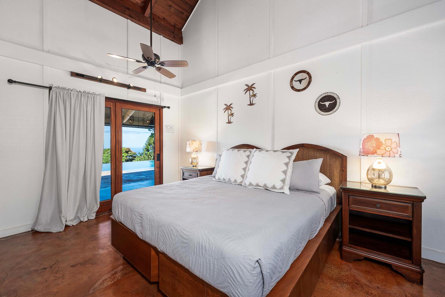 Kailua-Kona Vacation Rentals, Hale Joli - Bright and airy guest bedroom with high ceilings and poolside views.