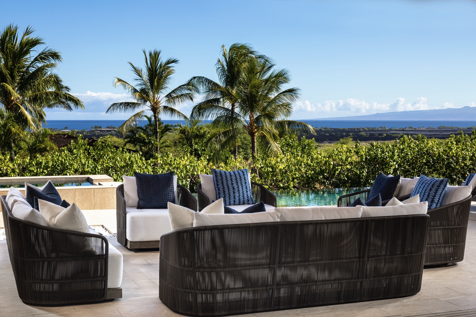 Kailua Kona Vacation Rentals, 4BD Kulanakauhale (3558) Estate Home at Four Seasons Resort at Hualalai - Close-up view of graceful and comfortable lanai seating.