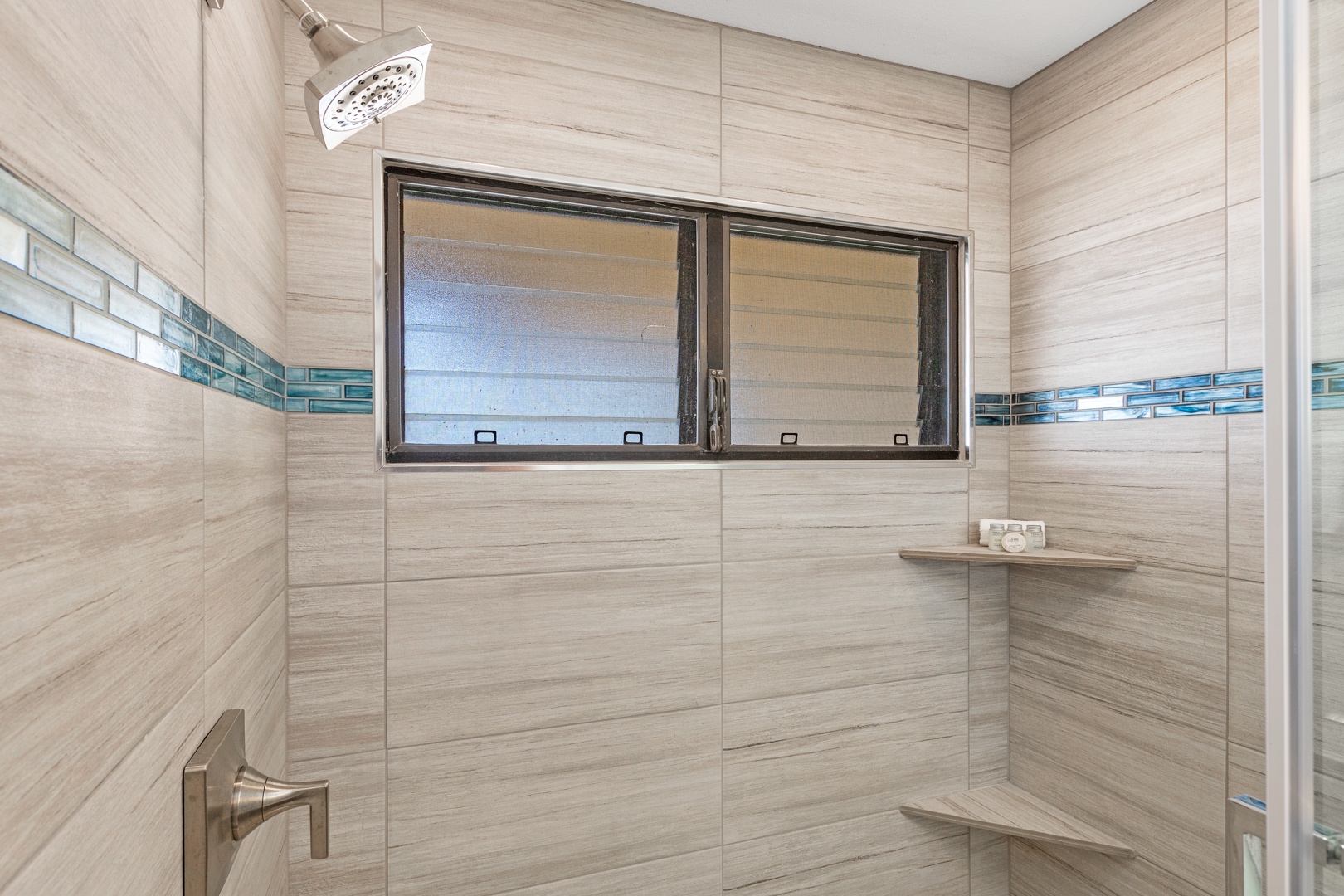 Lahaina Vacation Rentals, Puamana 254-2 - The walk-in shower enclosed in glass.