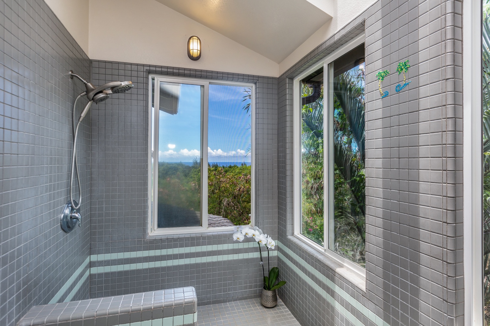 Princeville Vacation Rentals, Hale Ohia - Plus, a beautifully tiled walk-in shower with gorgeous views