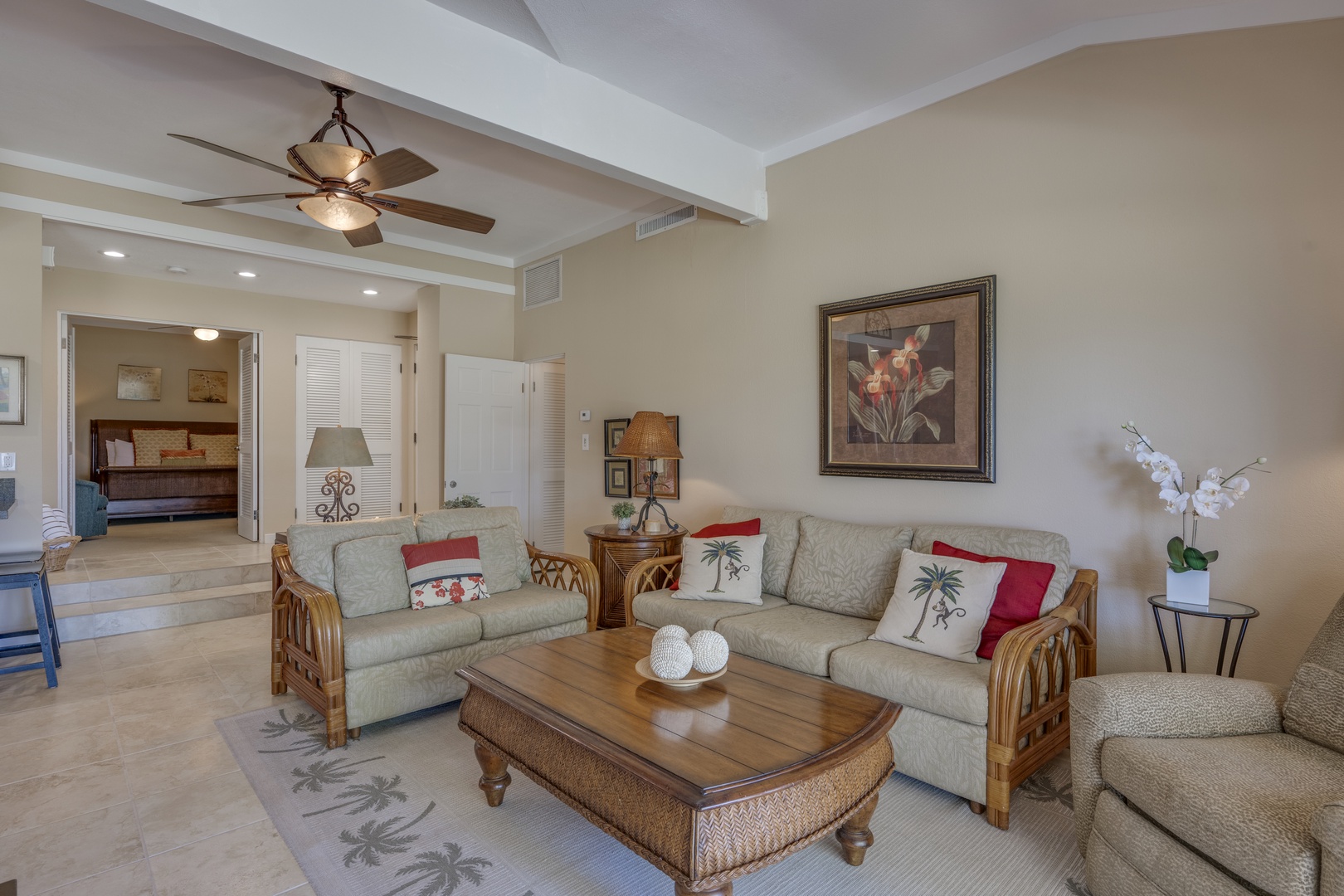 Lahaina Vacation Rentals, Kapalua Golf Villas 14P1-2 - The inviting living room features plush sleeper sofa allows for guests number 5 & 6. A great spot for kids or young teens.