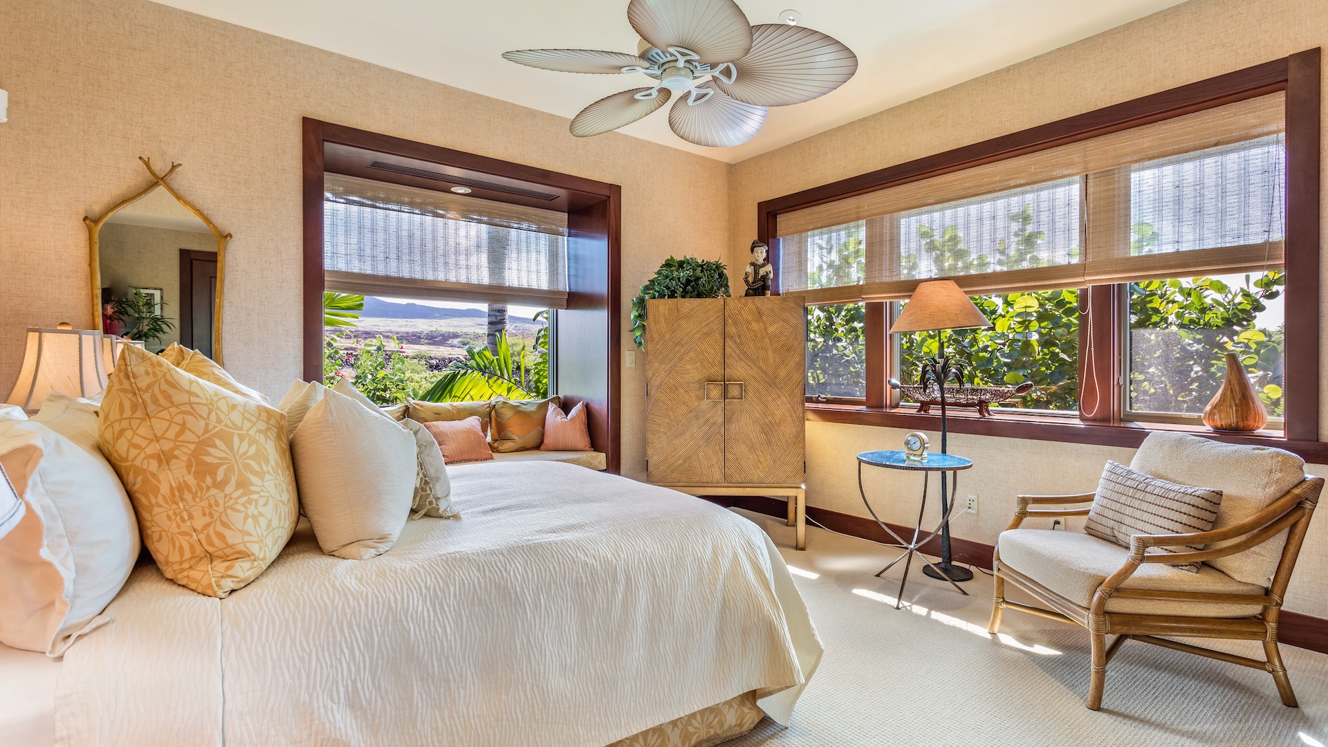 Kailua Kona Vacation Rentals, 2BD Hainoa Villa (2907B) at Four Seasons Resort at Hualalai - Second Bedroom with Queen Bed & Mountain Views.