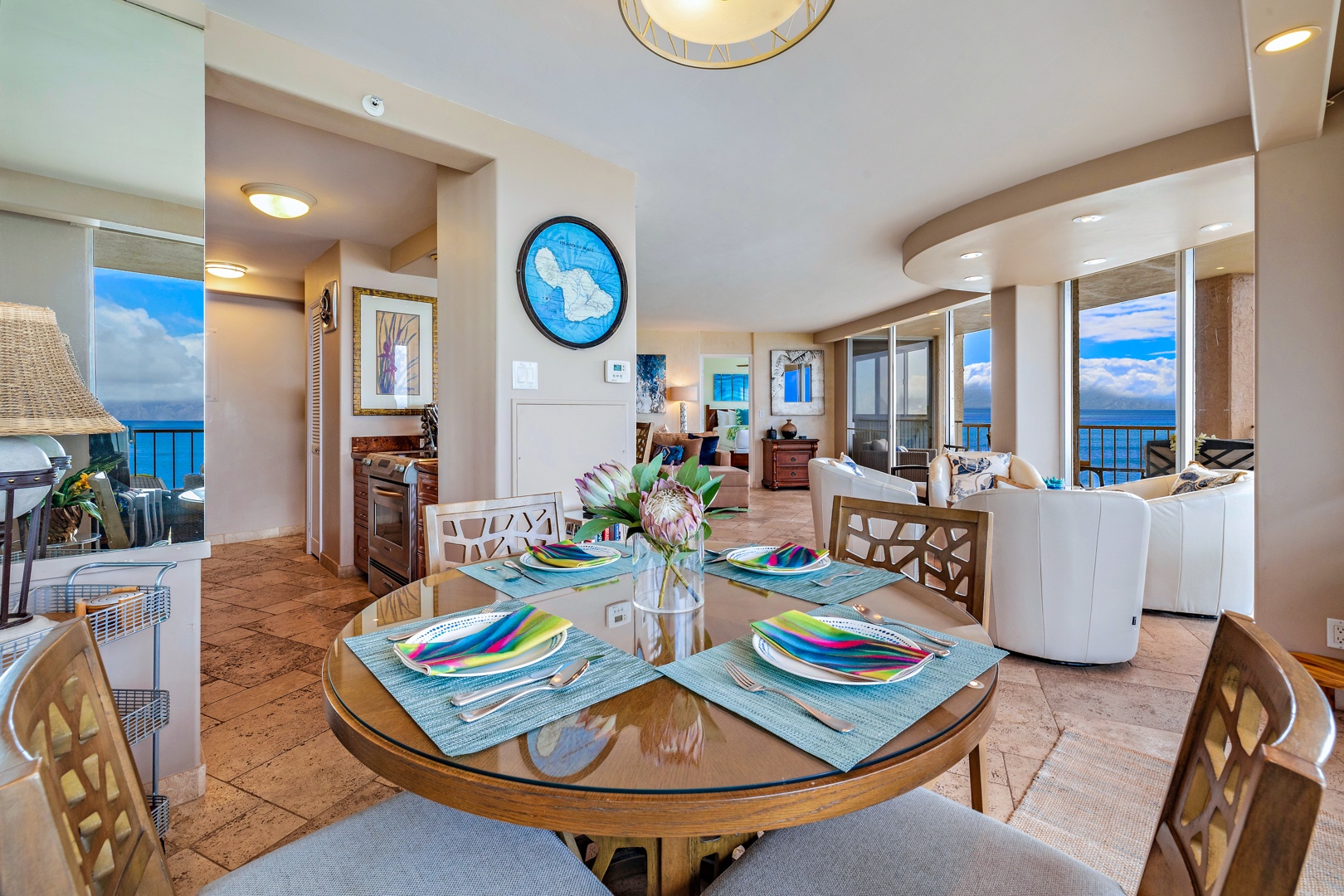 Lahaina Vacation Rentals, Royal Kahana 610 - The dining area offers a comfortable space for meals while staying connected to the open living area.