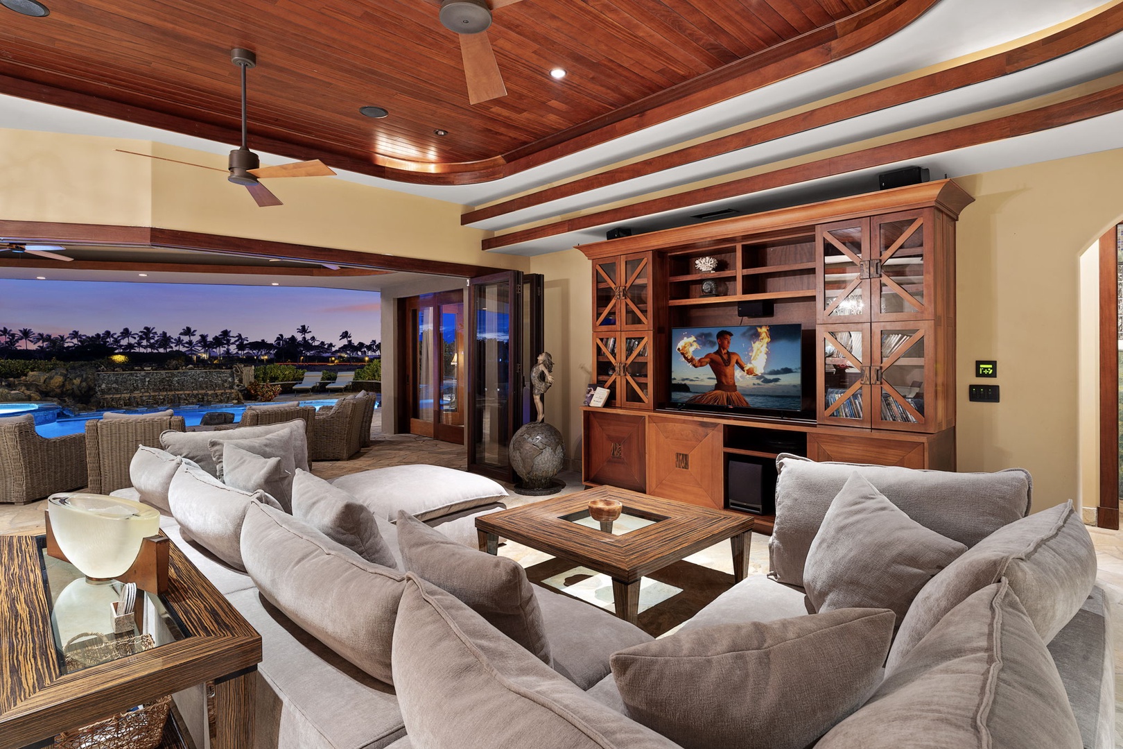 Kamuela Vacation Rentals, Hale Konane - Spacious great room with seamless indoor-outdoor living and upscale island design.