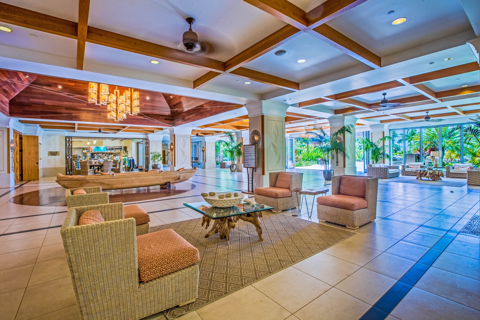 Lahaina Vacation Rentals, Honua Kai Hokulani 214 - This elegant and spacious lobby welcomes you with its warm lighting and luxurious seating areas, perfect for relaxing or meeting up with friends.