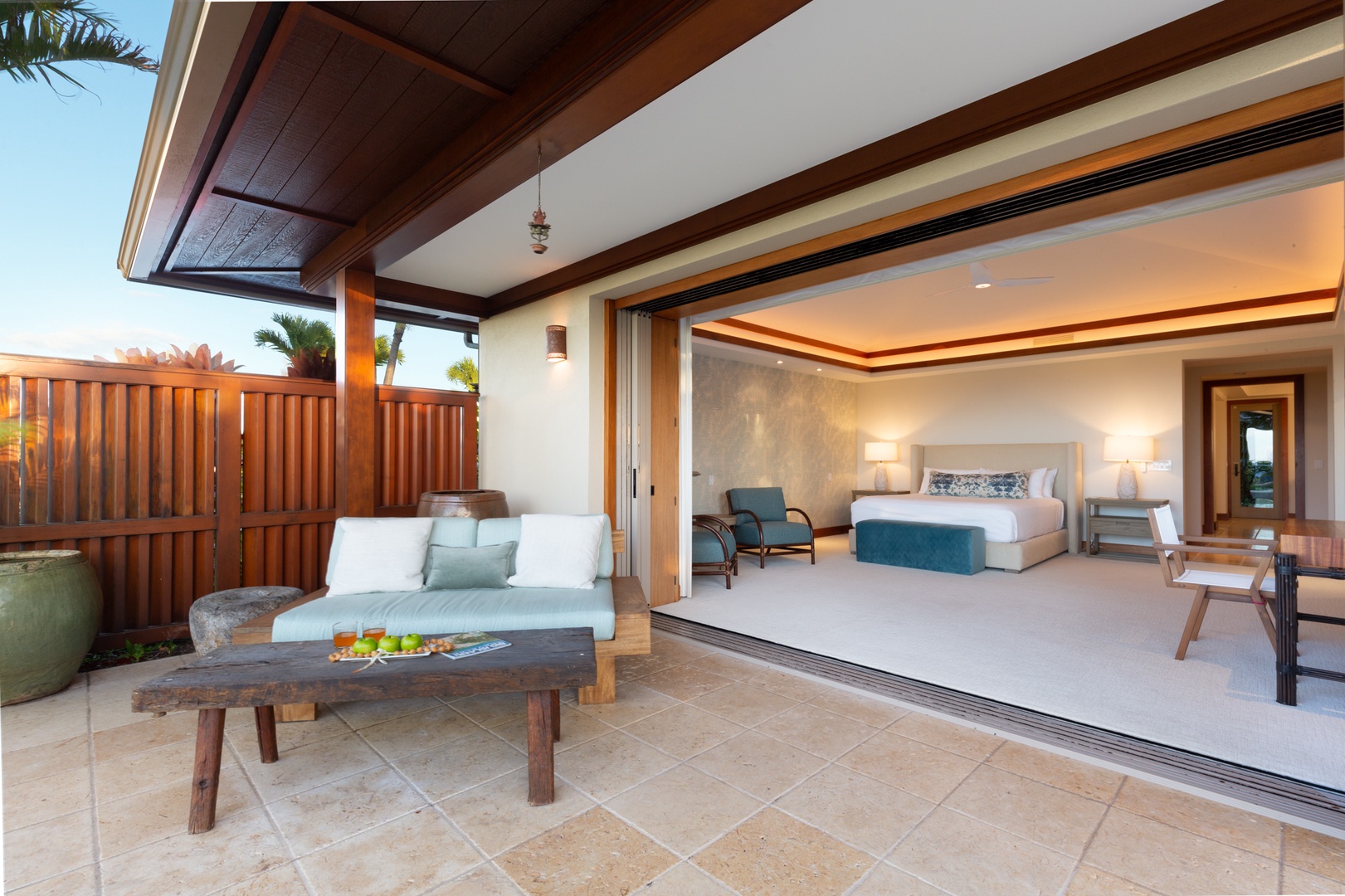 Kailua Kona Vacation Rentals, 4BD Hainoa Estate (102) at Four Seasons Resort at Hualalai - View from the lanai towards the Primary bedroom