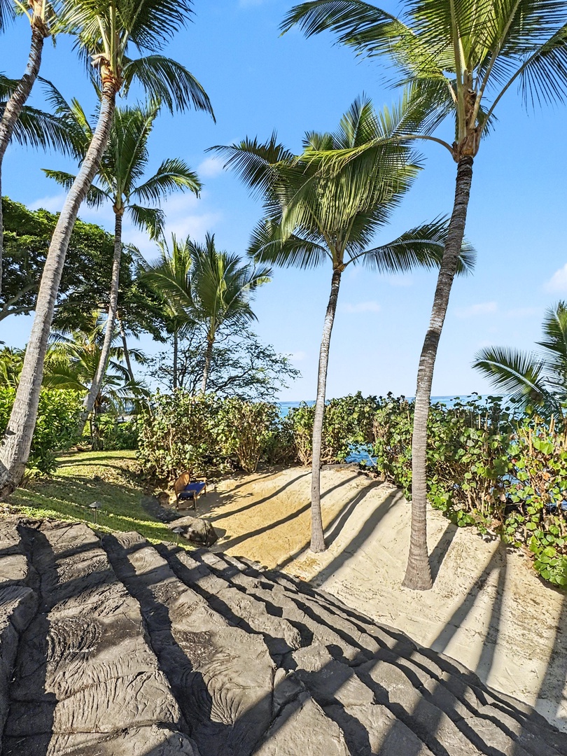 Kailua-Kona Vacation Rentals, Hahalua Bay Villa - Tropical paradise with swaying palms, white sand, and ocean glimpses - perfect beachfront setting for your getaway.