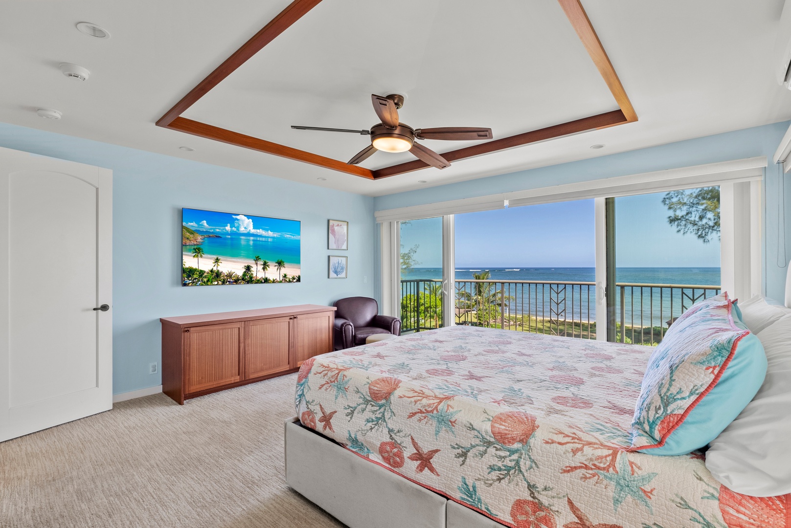 Waialua Vacation Rentals, Waialua Beachfront Getaway - Flat-screen Bose television in primary bedroom.