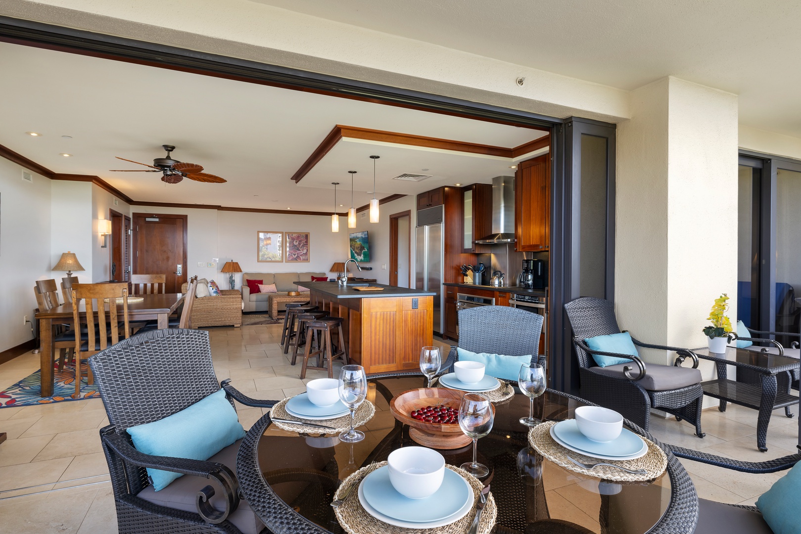 Kapolei Vacation Rentals, Ko Olina Beach Villas B506 - Enjoy al-fresco dining on the lanai.