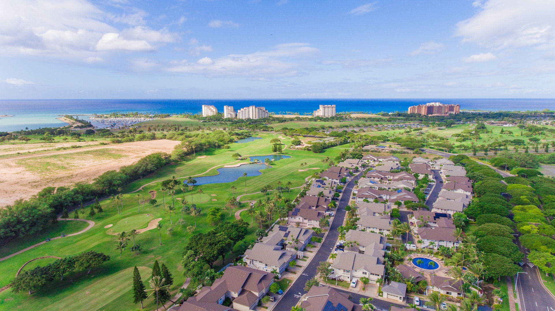 Kapolei Vacation Rentals, Ko Olina Beach Villas B102 - Angled aerial photo of Ko Olina.