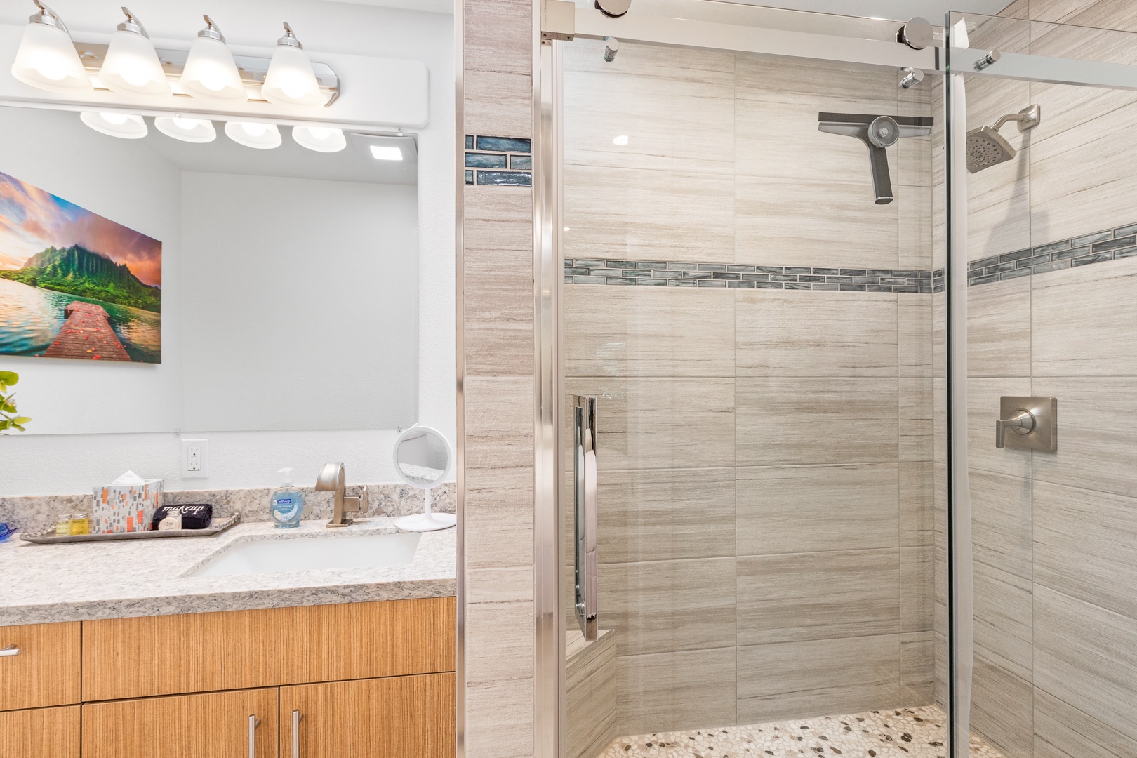 Lahaina Vacation Rentals, Puamana 254-2 - The full bathroom separate walk-in shower in a glass enclosure.